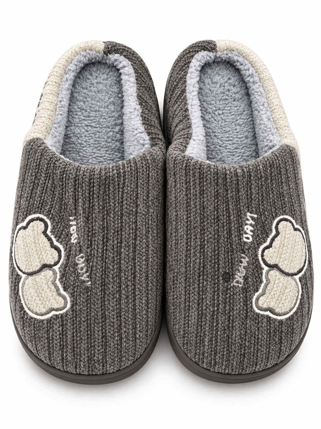 Cute Gray Knit Slippers with Plush Lining – Cozy Indoor House Shoes
