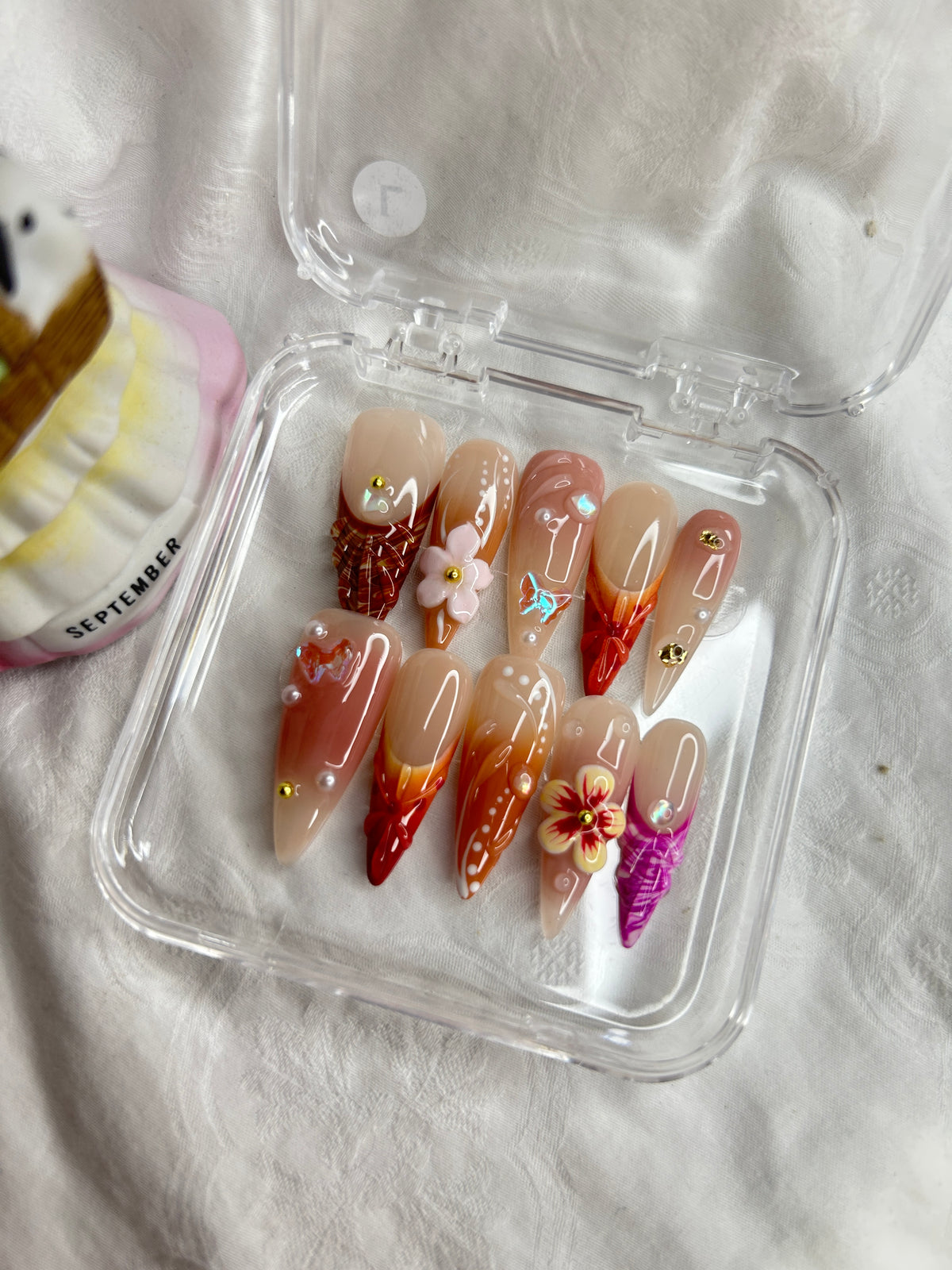 Coral Floral Press-On Nails Set