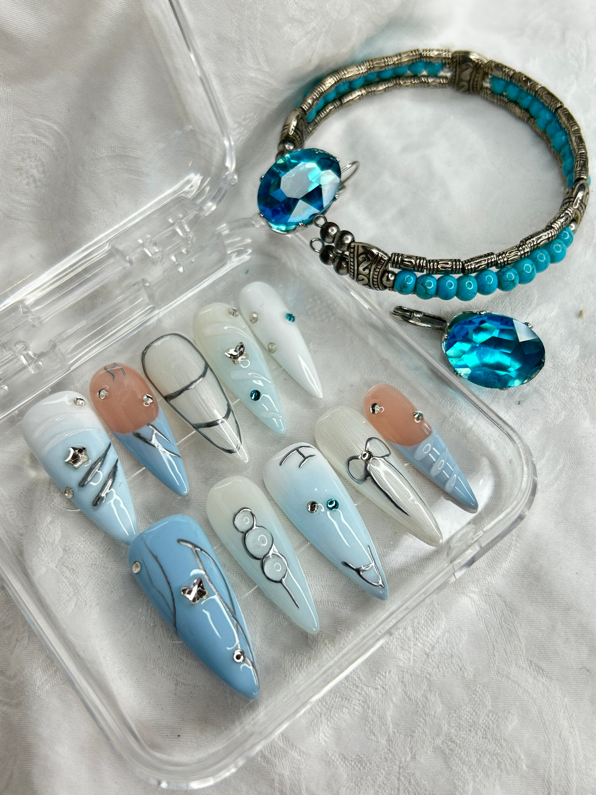 Light Blue Bow Press-On Nails Set