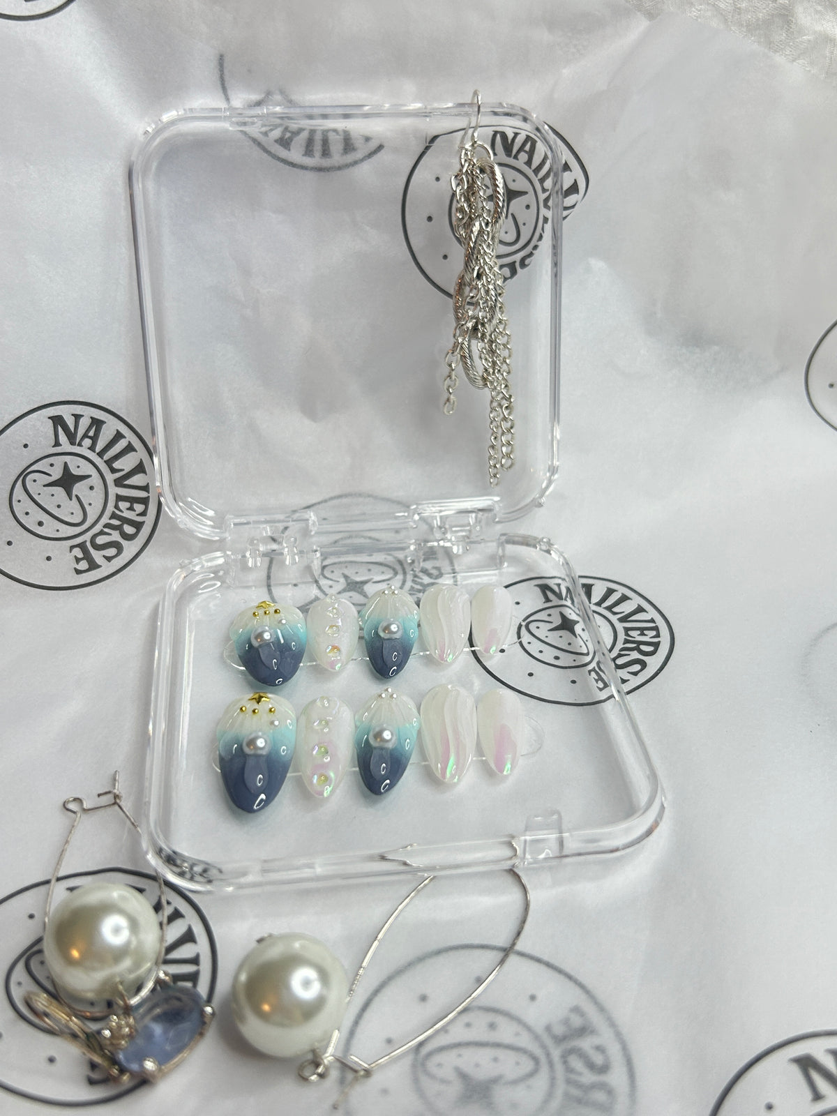 Blue Green Pearl Press-On Nails Set