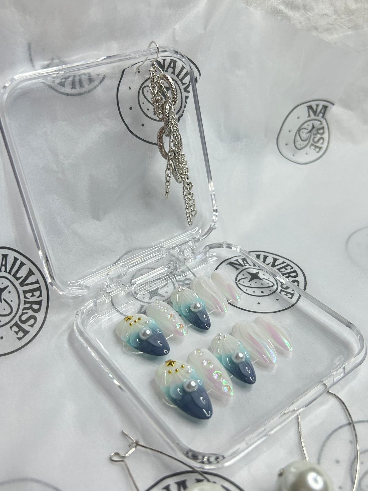 Blue Green Pearl Press-On Nails Set