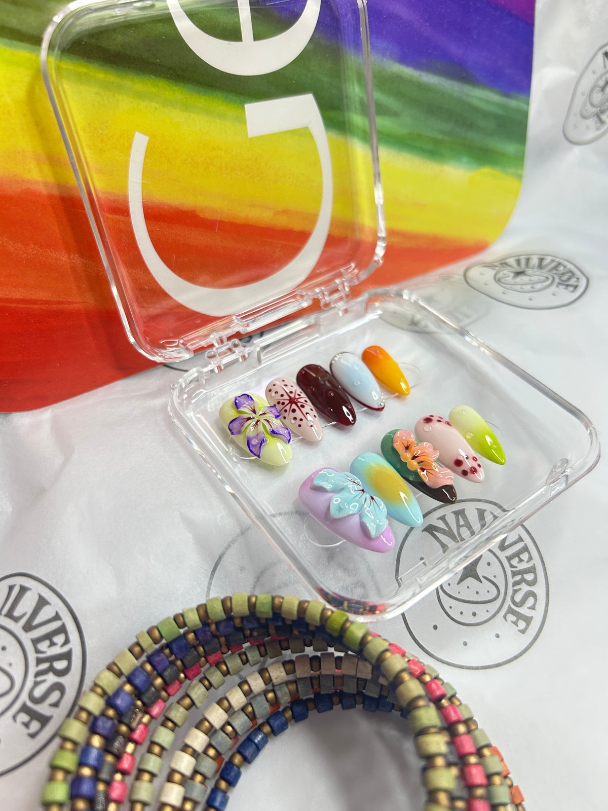 Rainbow Colorful Handmade Press-On Nails – Reusable Nail Set