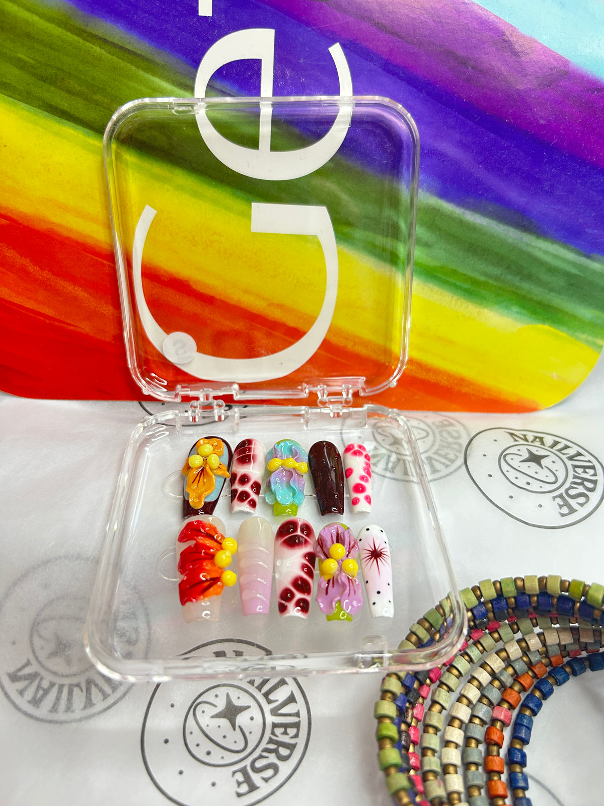 Handmade Colorful Floral Press-On Nails – Reusable Nail Set