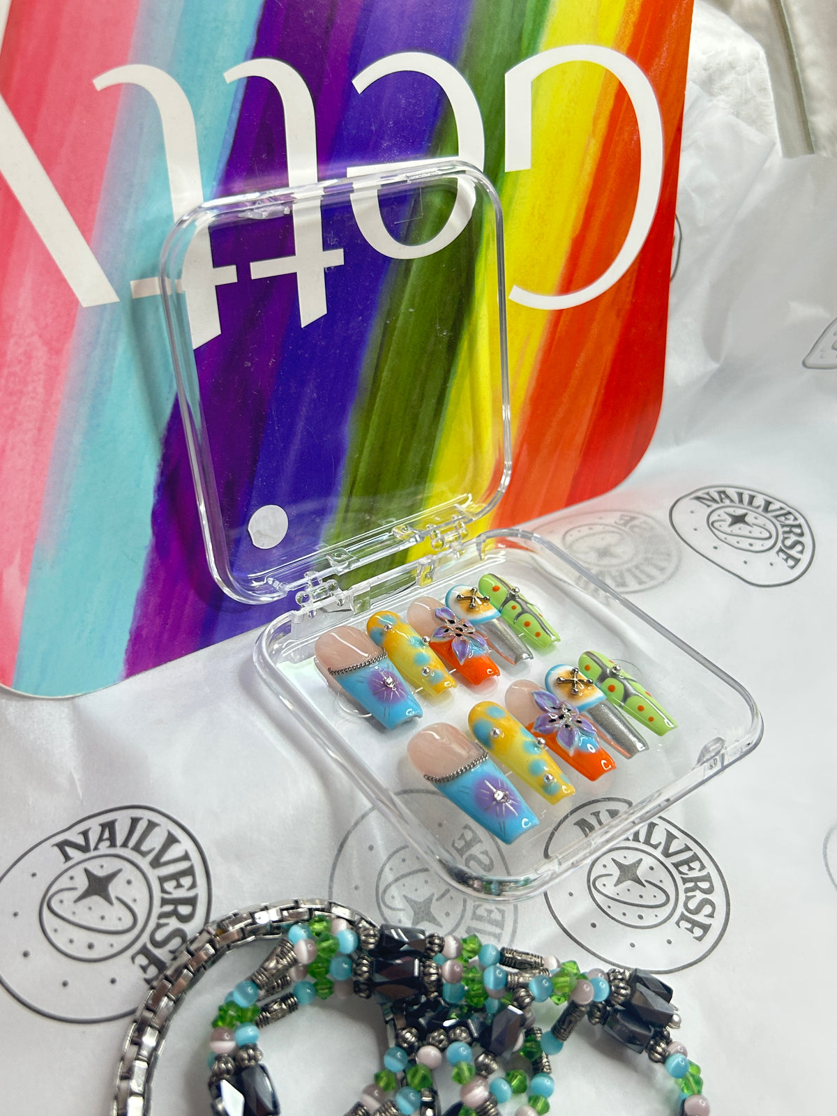 Handmade Neon Colorful Press-On Nails – Reusable Nail Set