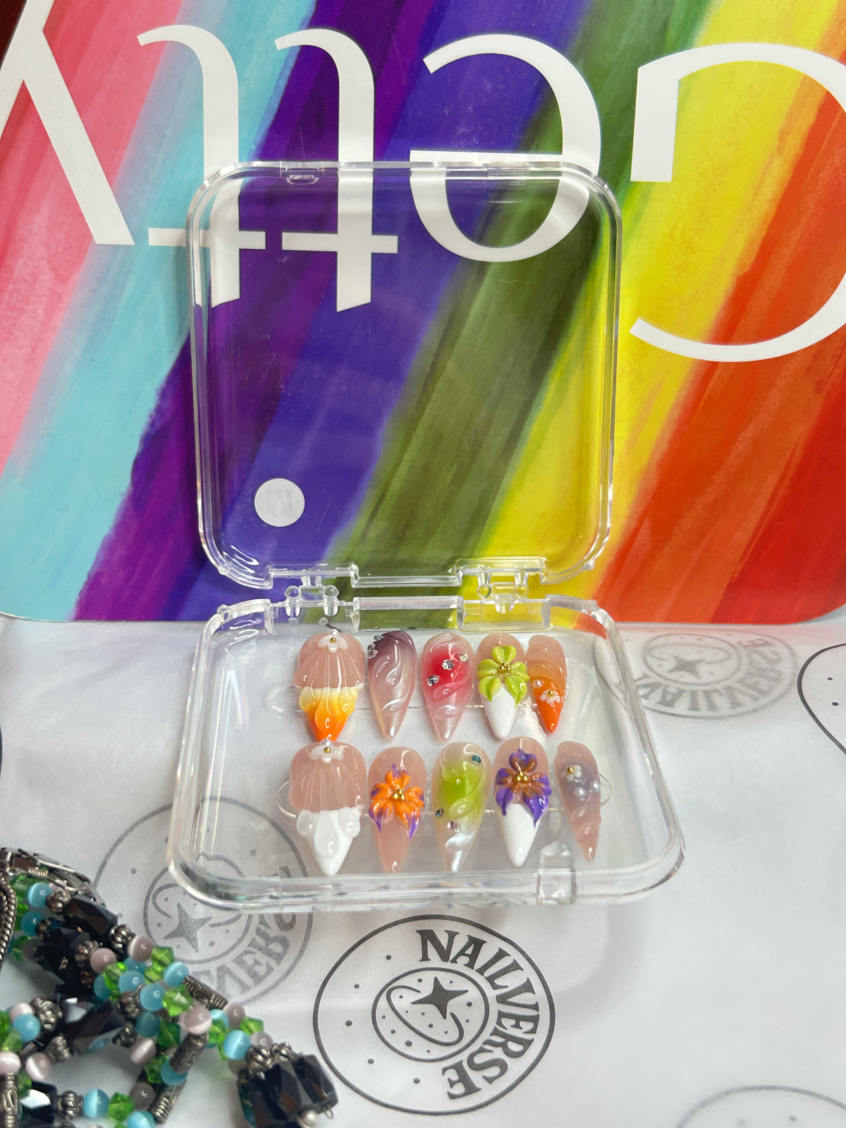 Handmade Fruit & Floral Press-On Nails – Orange & Cream Nail Art Set