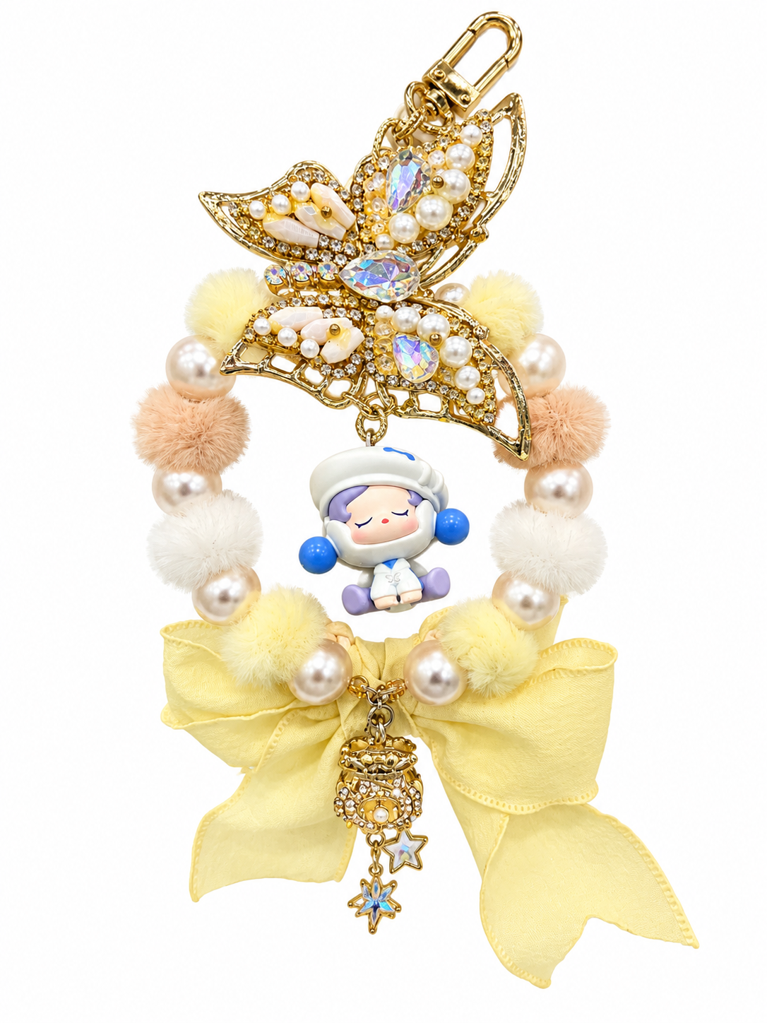 Cute Butterfly Pearl Beaded Bag Charm & Keychain