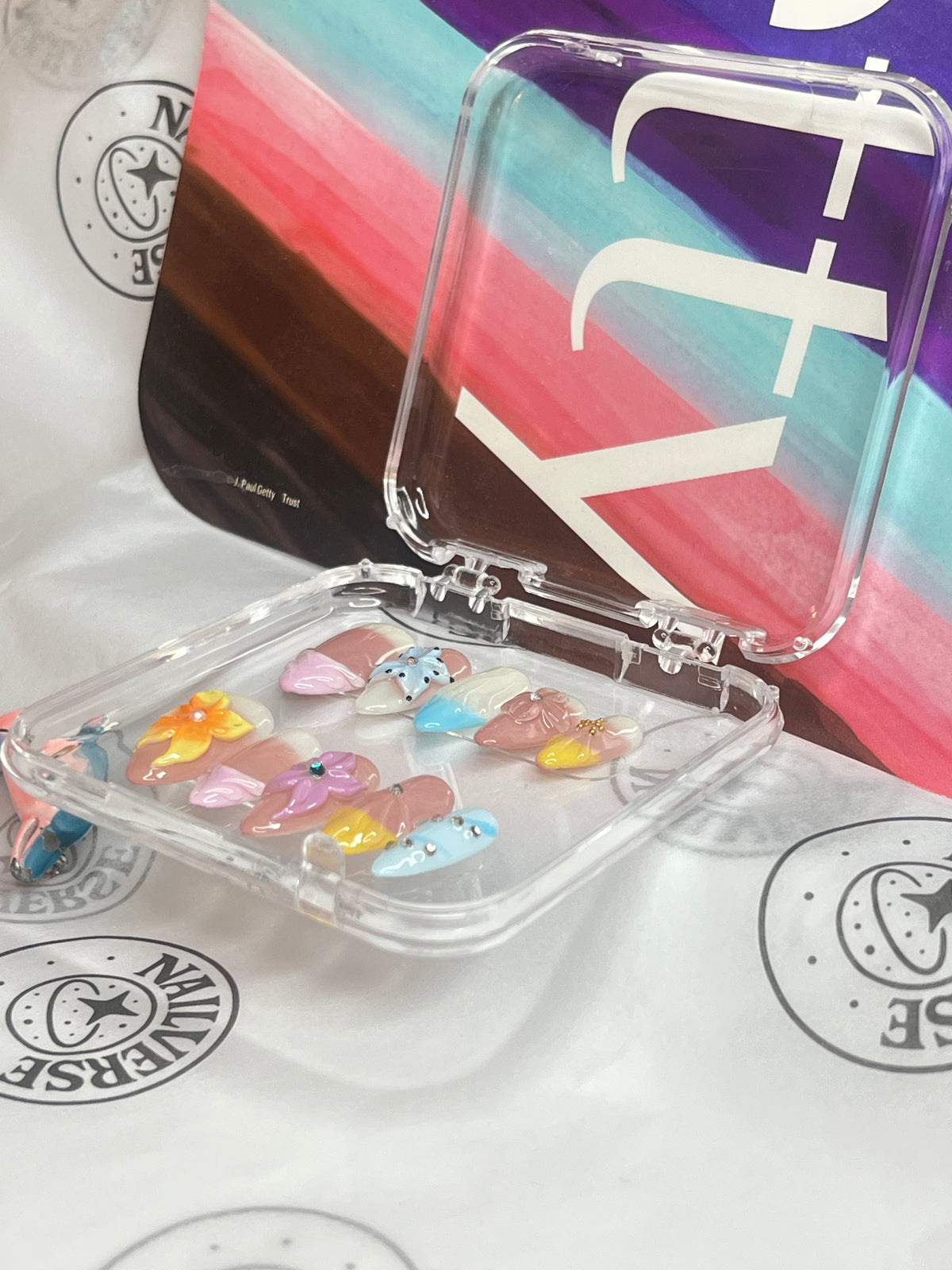 Pastel Butterfly 3D Press-On Nails – Colorful Glossy Nail Art