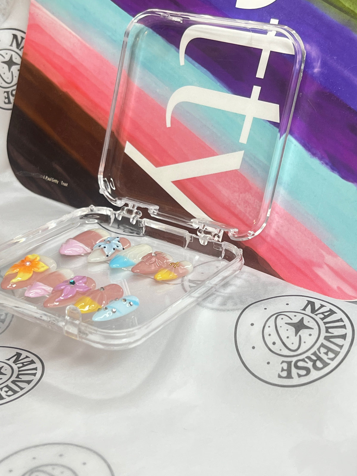 Pastel Butterfly 3D Press-On Nails – Colorful Glossy Nail Art