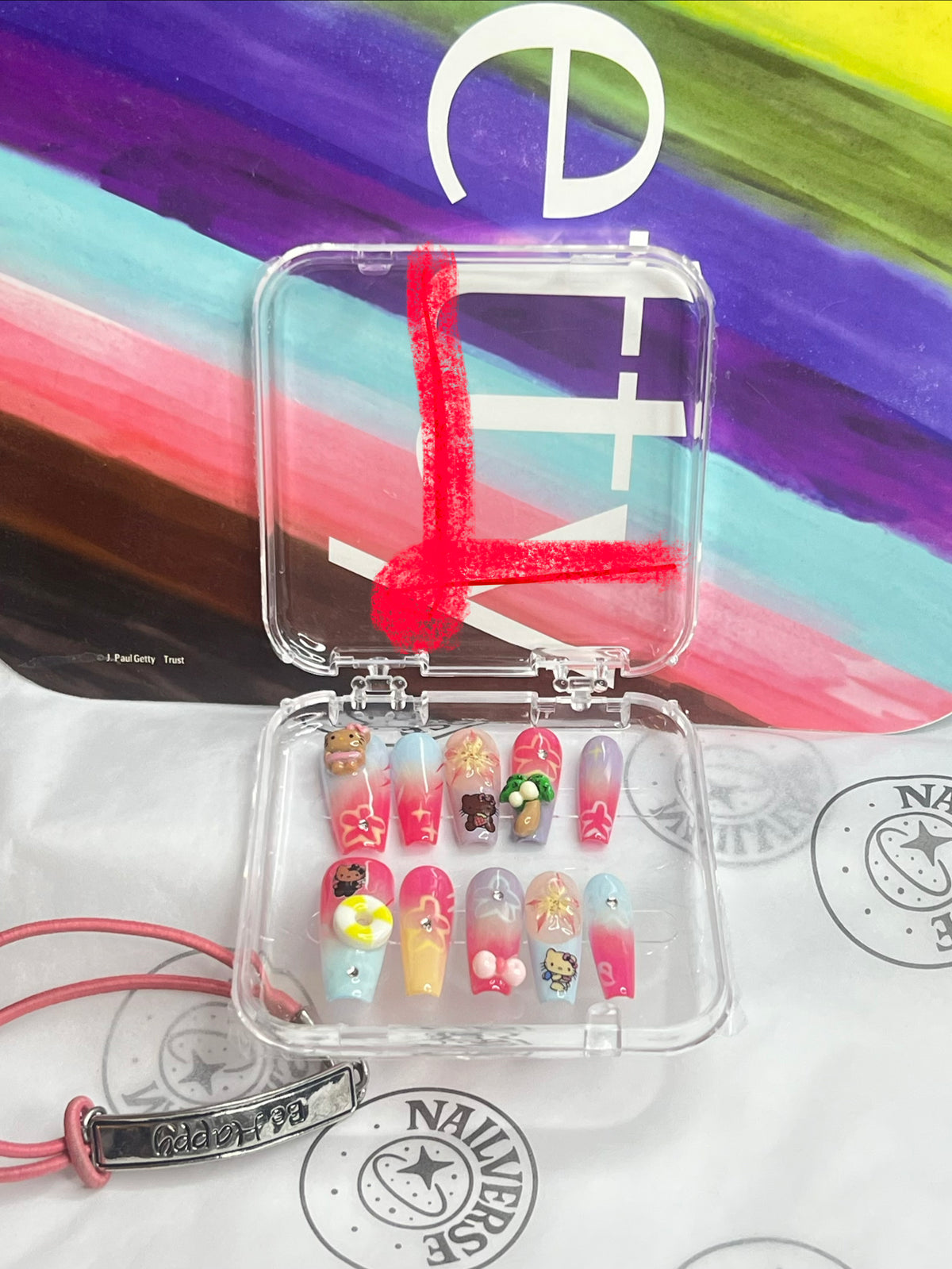 Pink & Red Kawaii 3D Nail Art Press-On Nails – Cute Glossy Design