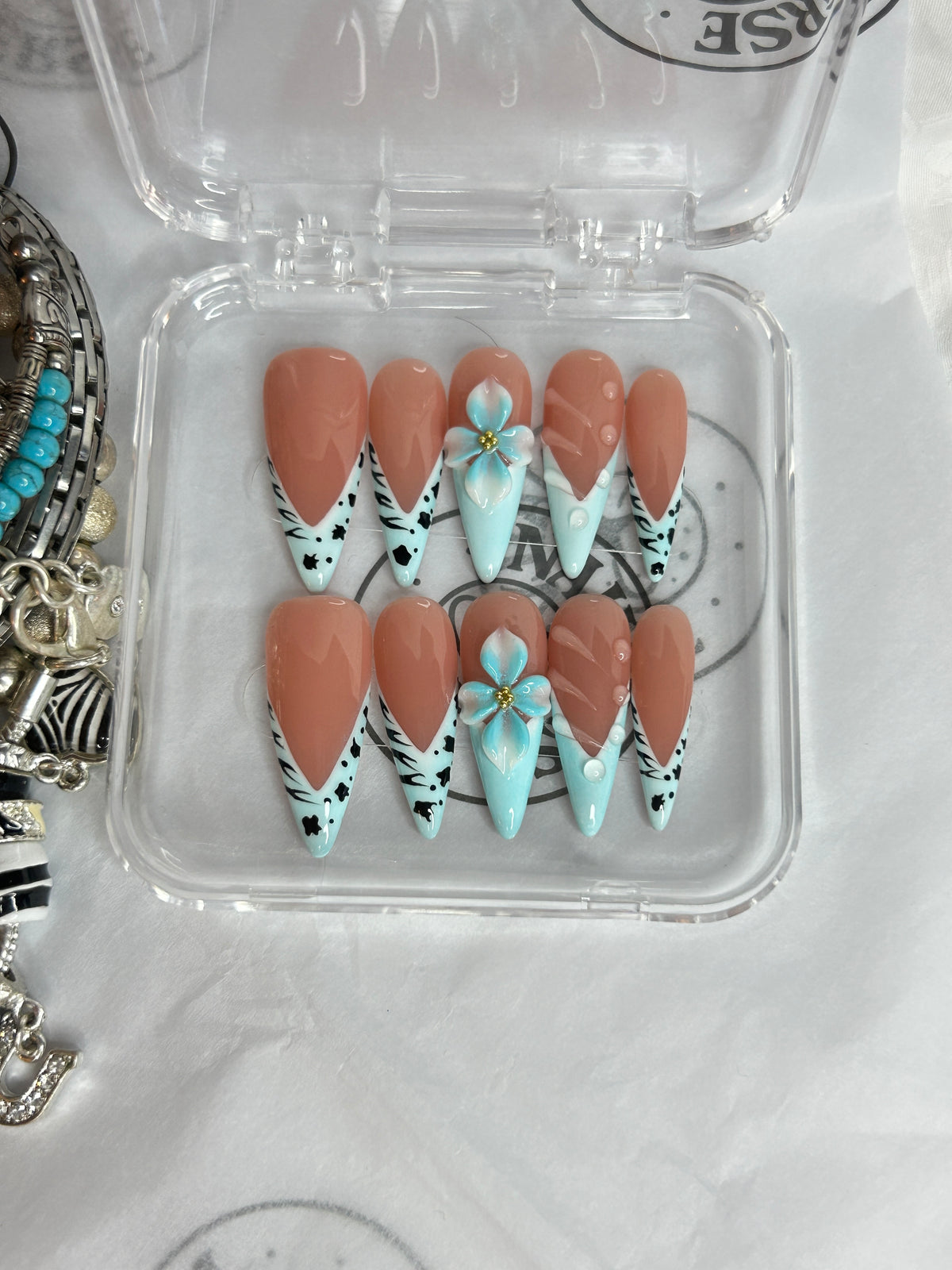 Coral Blue French Tip Press-On Nails
