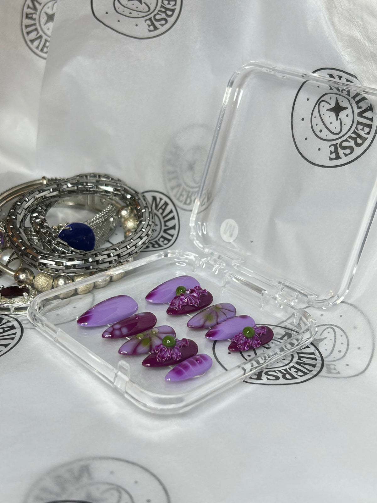 Handmade Purple Floral Press-On Nails