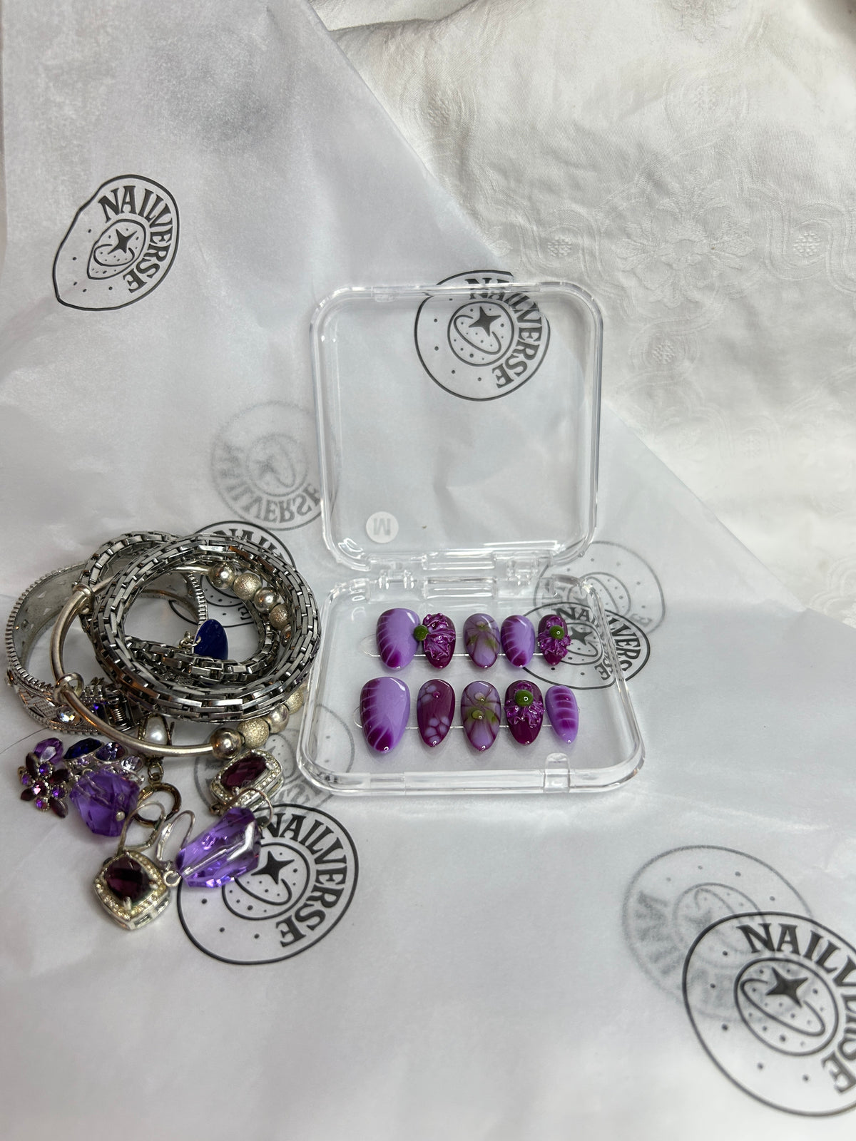 Handmade Purple Floral Press-On Nails