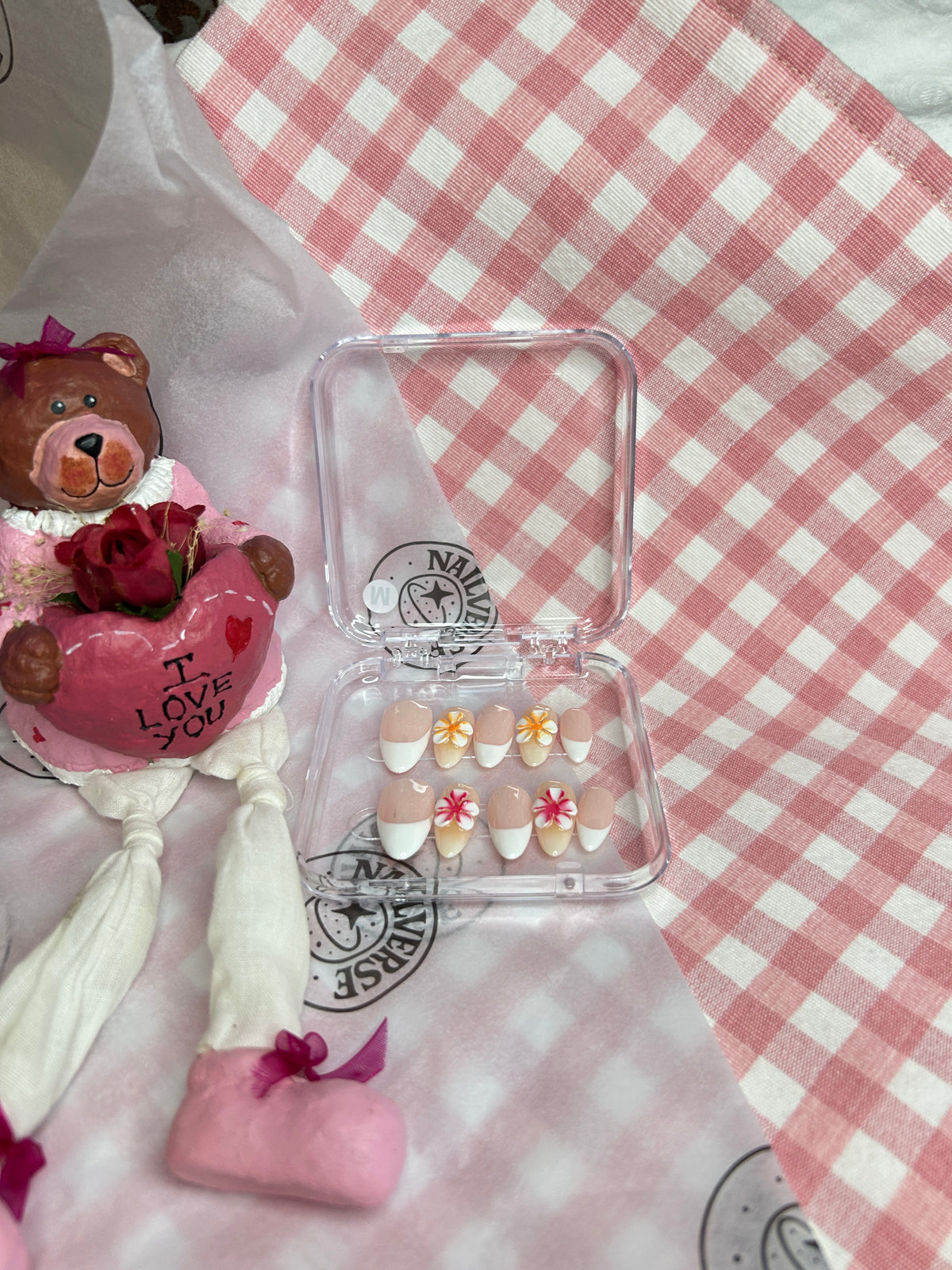 Floral French Press-On Nails – Handmade 3D Flower Design