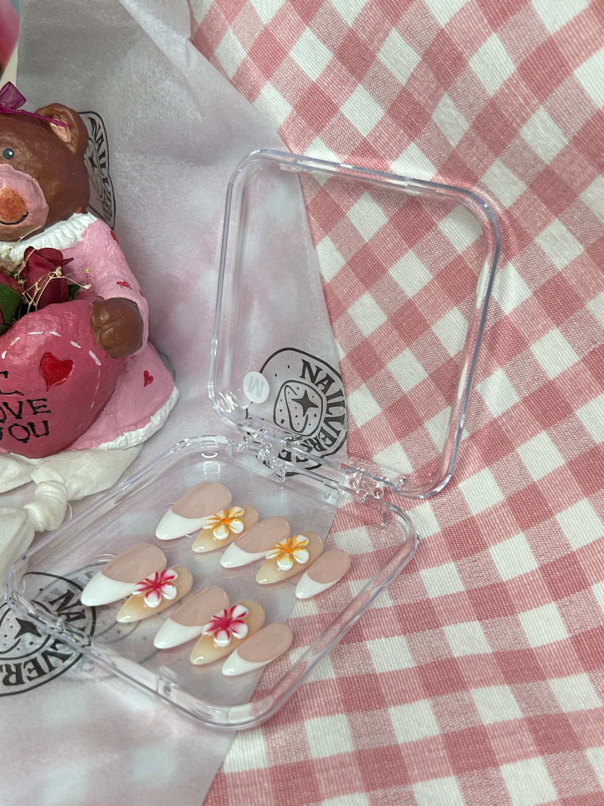 Floral French Press-On Nails – Handmade 3D Flower Design