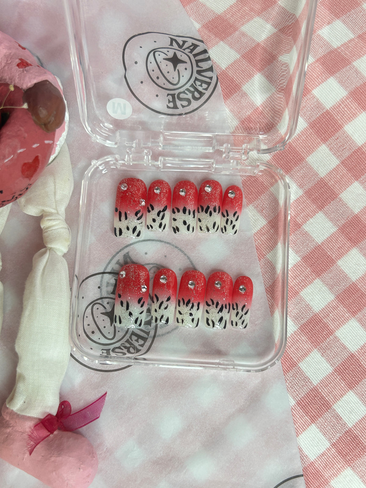Red Glitter Zebra Heart Press-On Nails