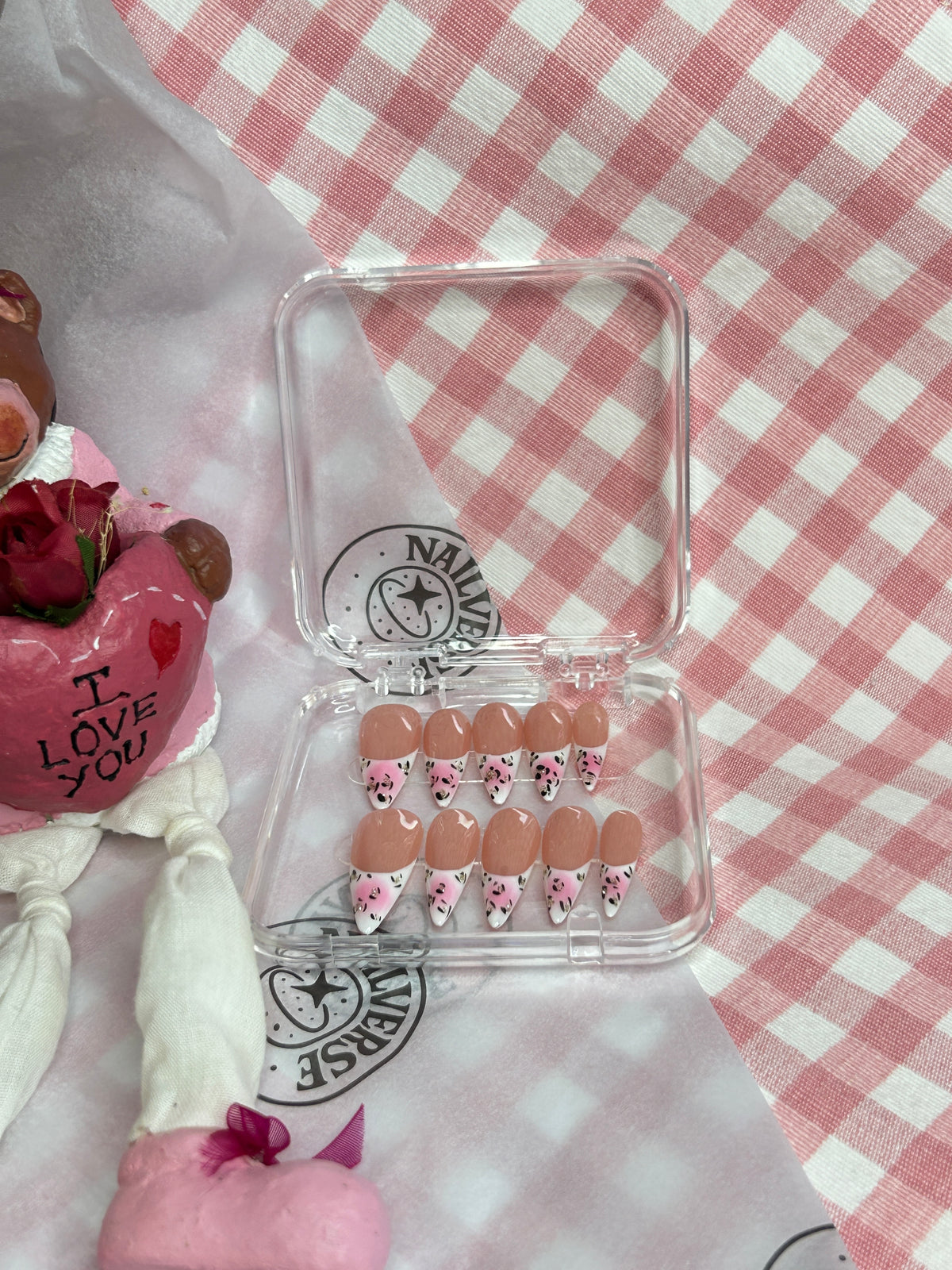 Pink Heart French 3D Handmade Press-On Nails