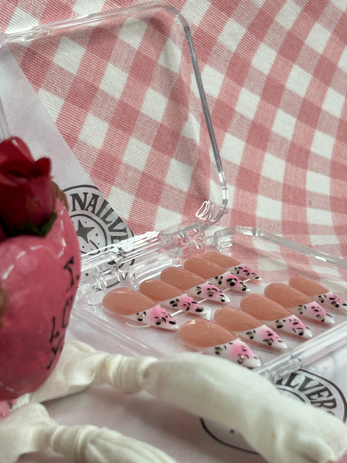 Pink Heart French 3D Handmade Press-On Nails