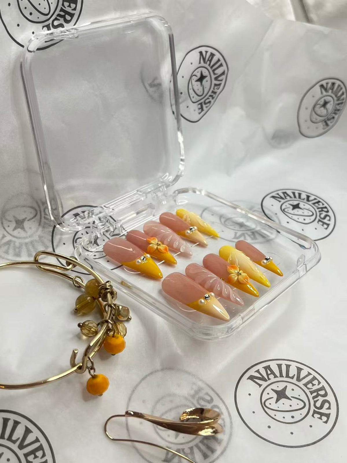 Sunset Gold 3D Handmade Press-On Nails