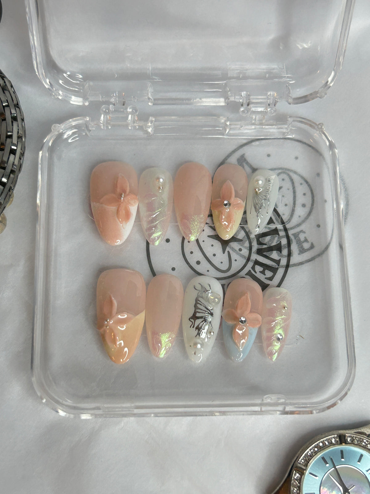 Peach Bow 3D Press-On Nails | Handmade Nude Nail Art