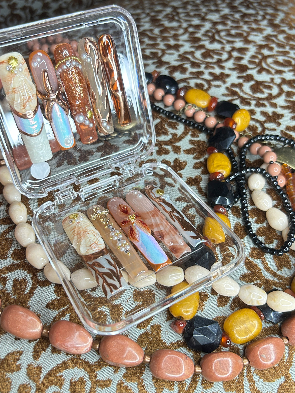 Brown & Gold Glam Press-On Nails – Handmade Nail Set