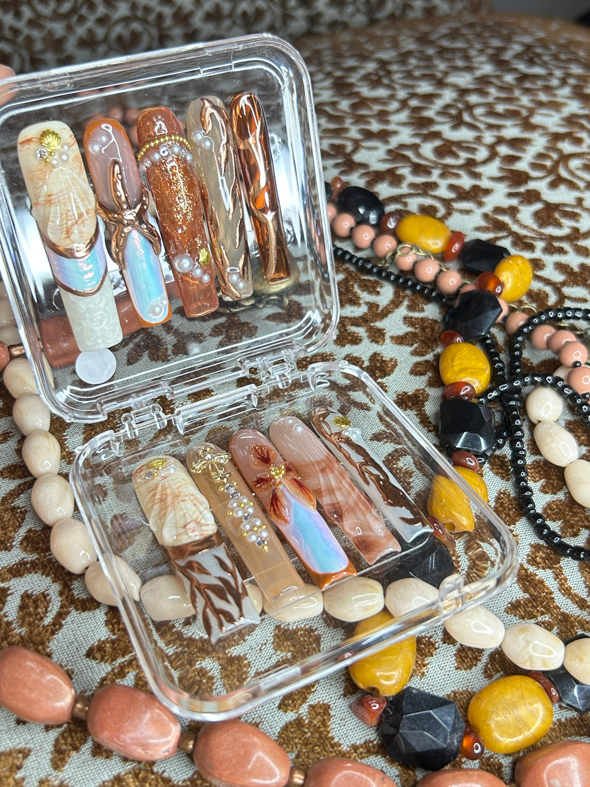 Brown & Gold Glam Press-On Nails – Handmade Nail Set
