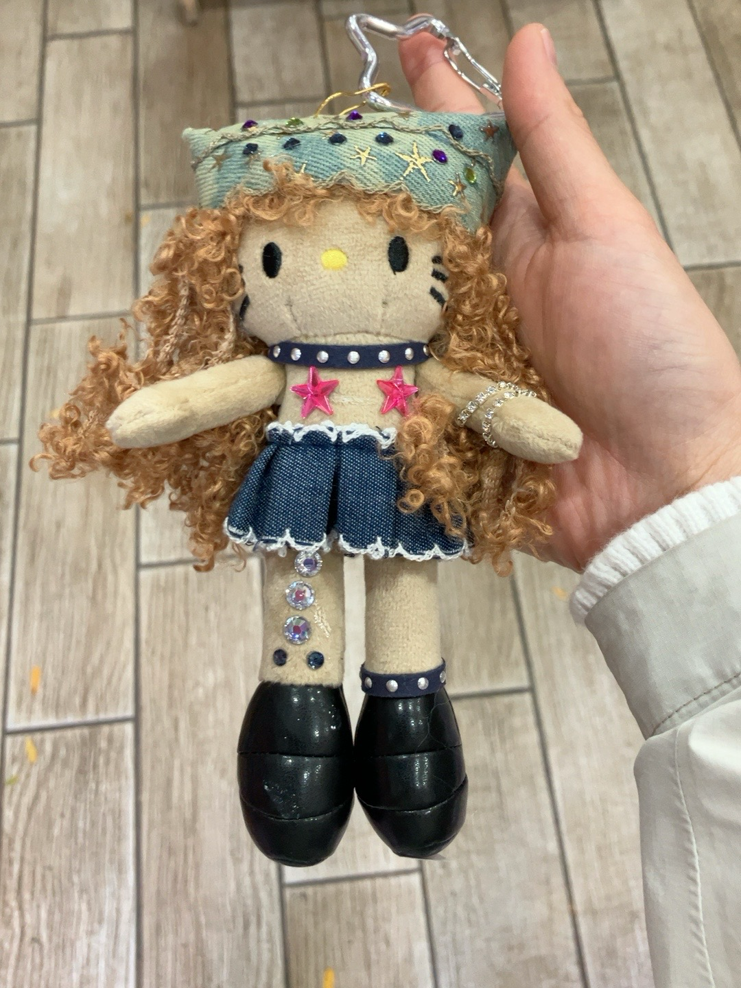 Handmade Brown Curly Hair Plush Doll Keychain