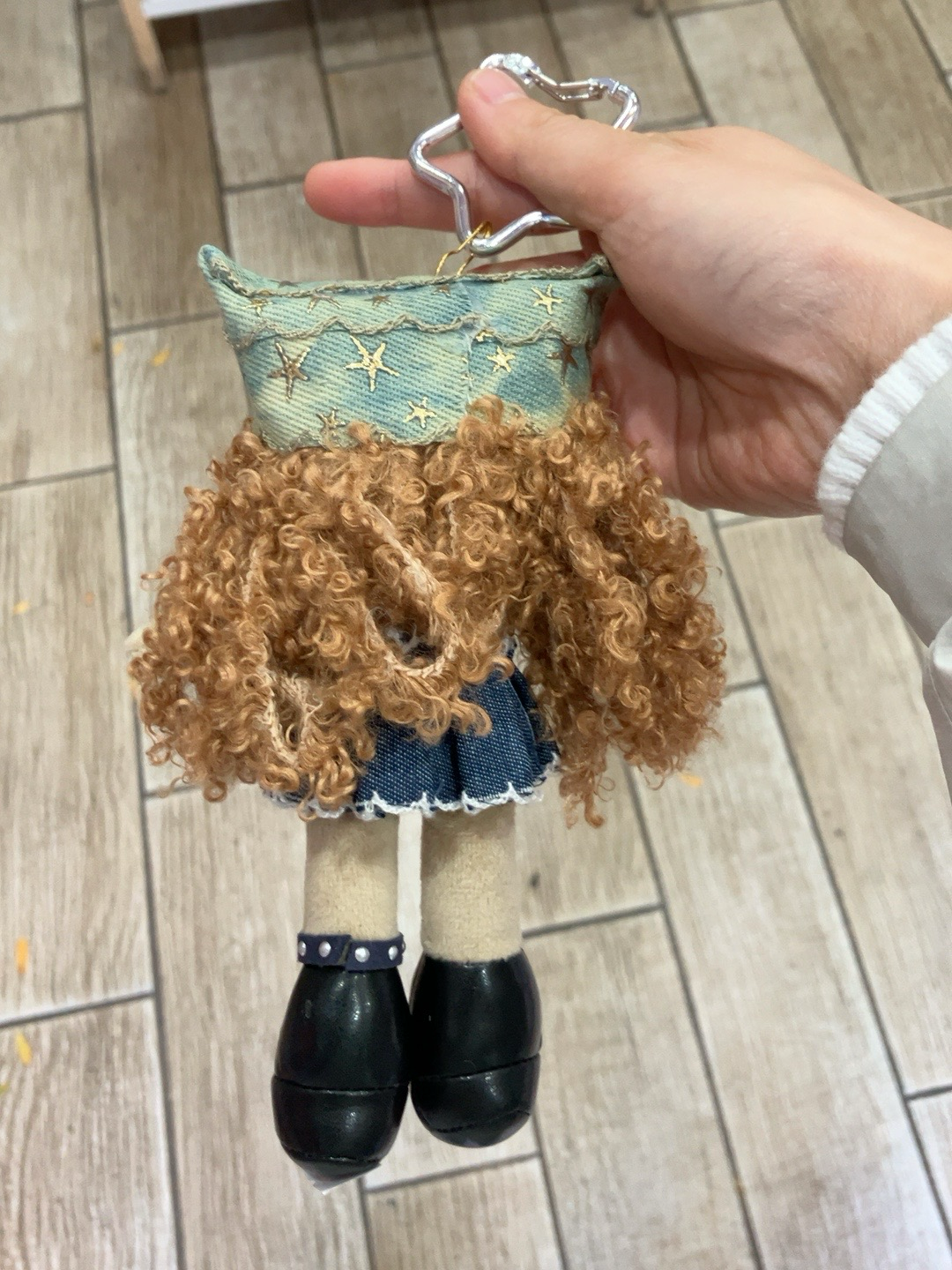 Handmade Brown Curly Hair Plush Doll Keychain