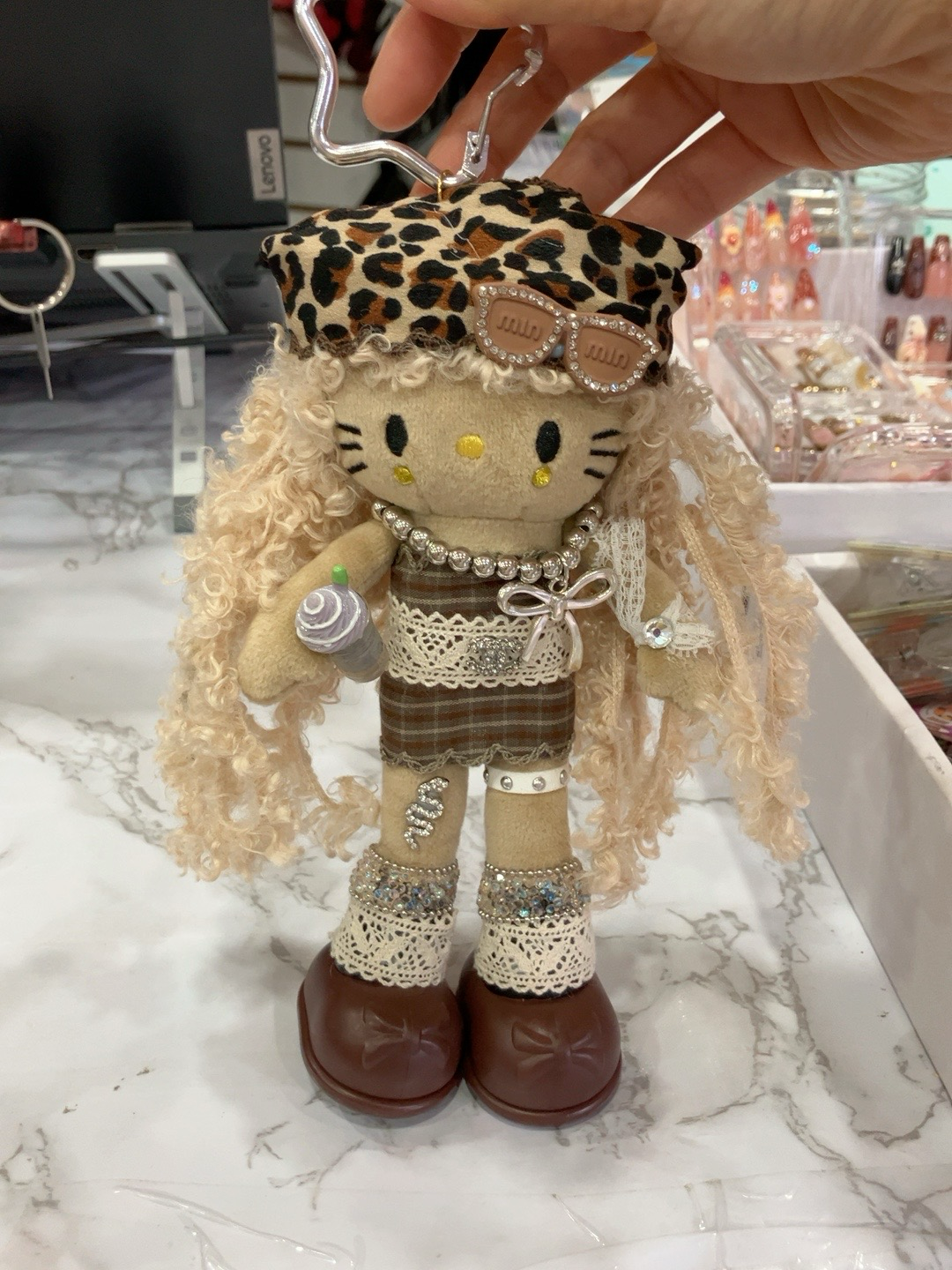 Handmade Vintage Leopard Plush Doll Keychain