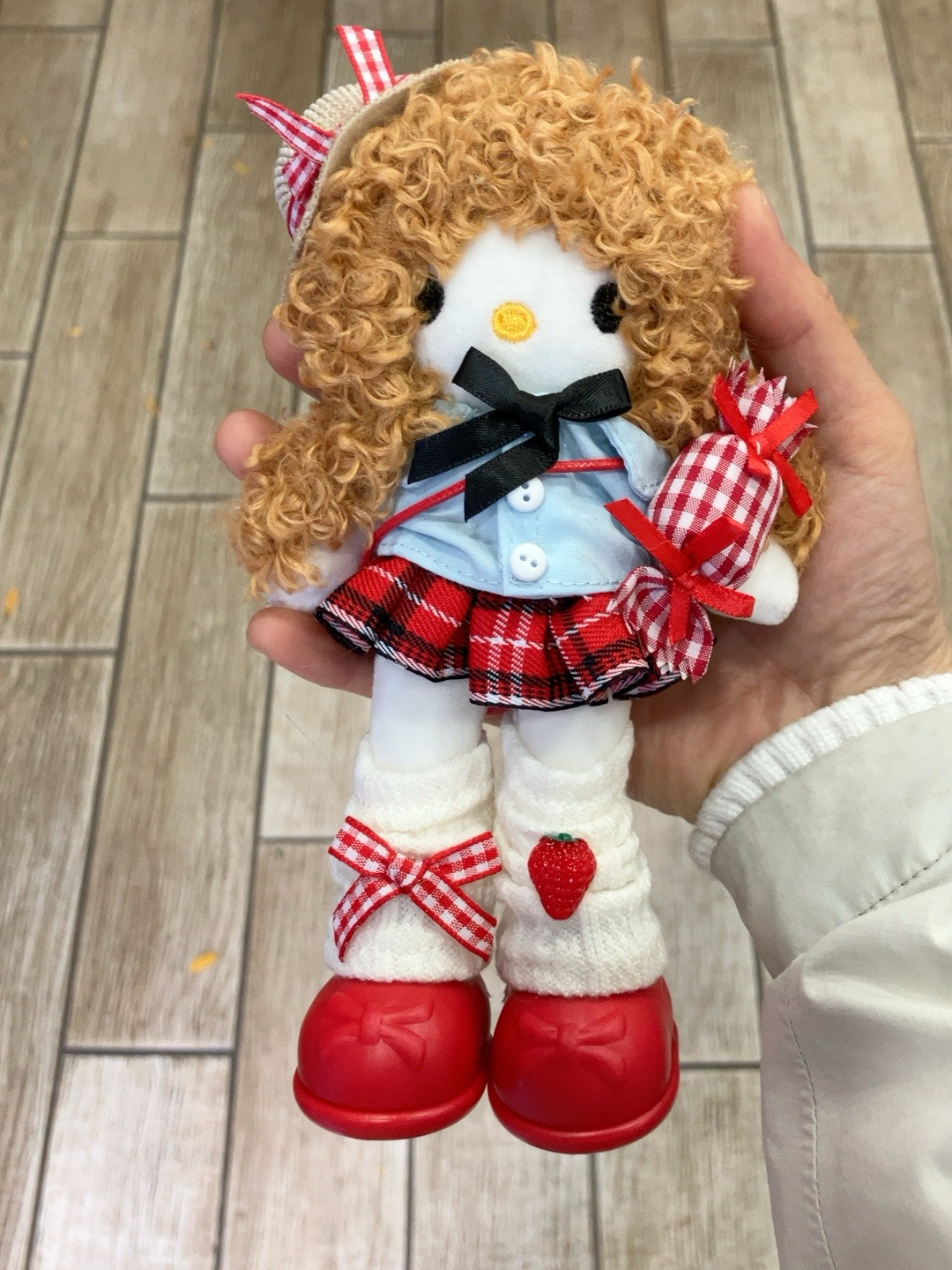 Handmade Plush Doll Keychain – Red & White