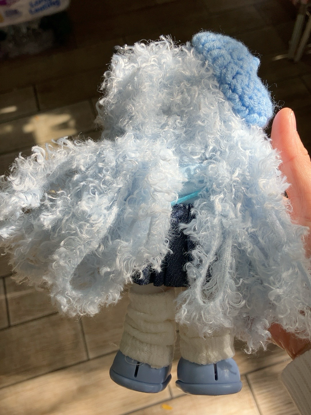 Blue Curly Hair Plush Doll Keychain
