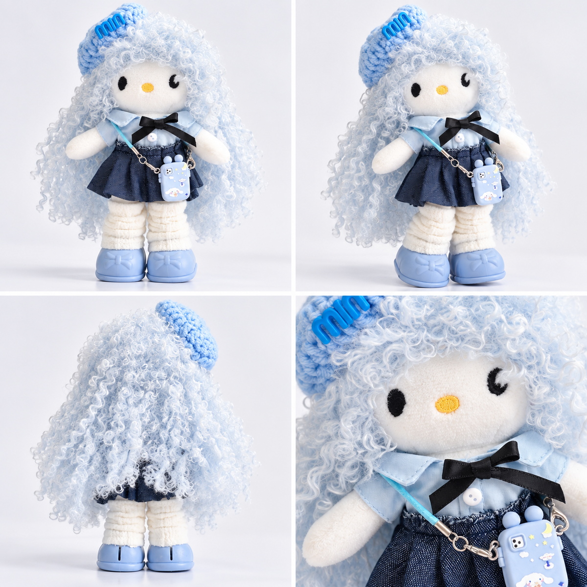 Blue Curly Hair Plush Doll Keychain