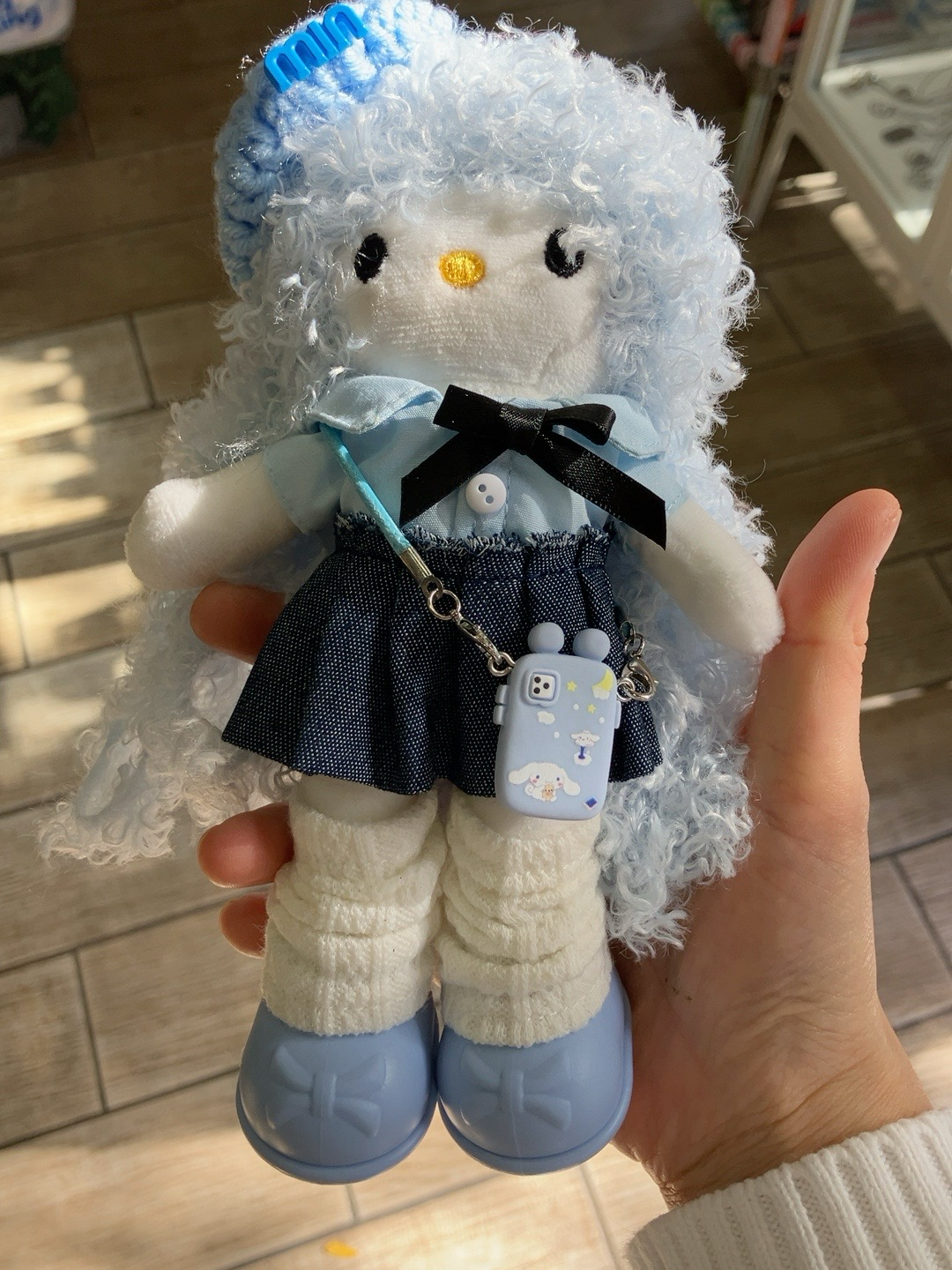 Blue Curly Hair Plush Doll Keychain