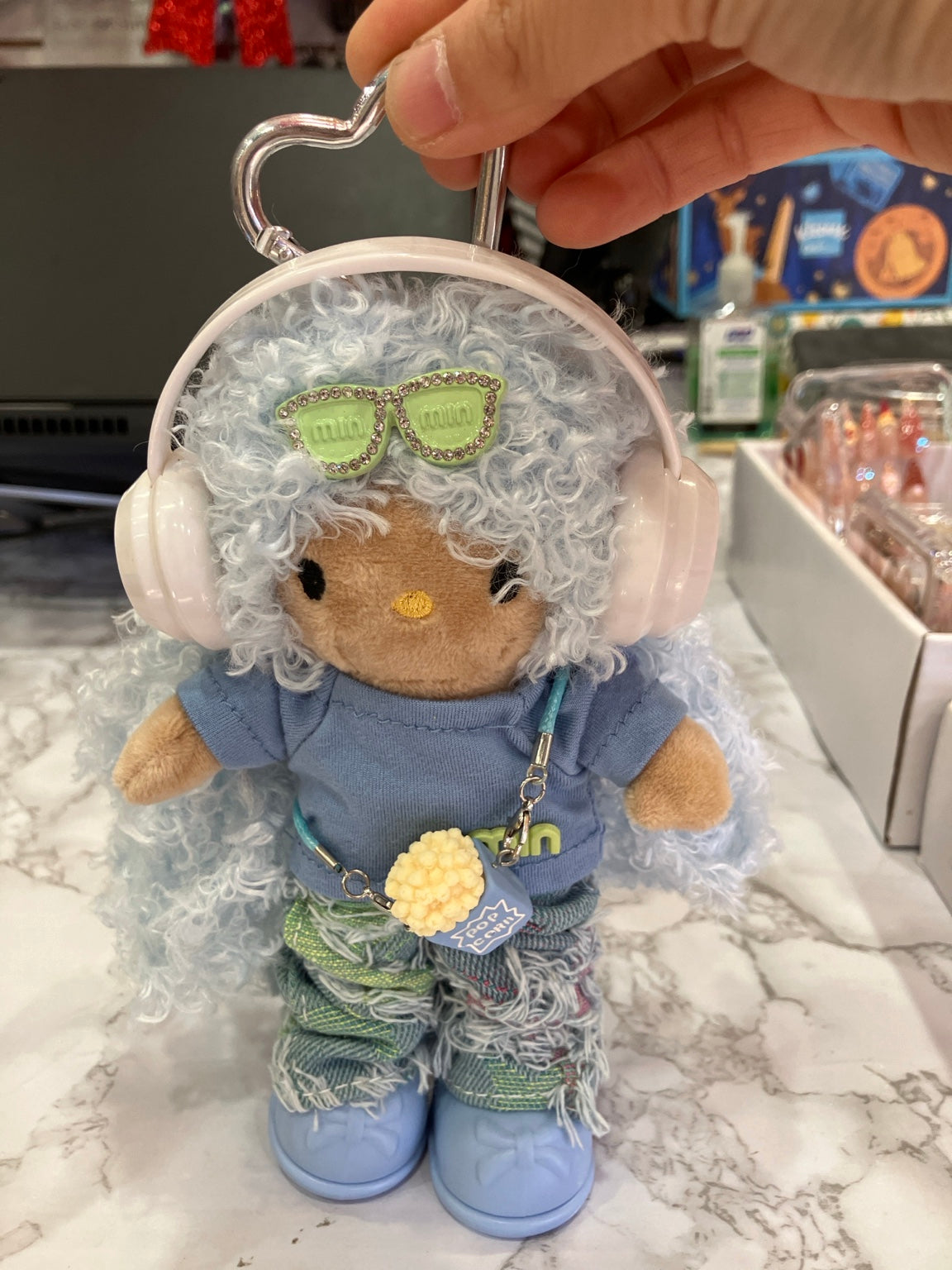 Handmade Plush Doll Keychain – Blue