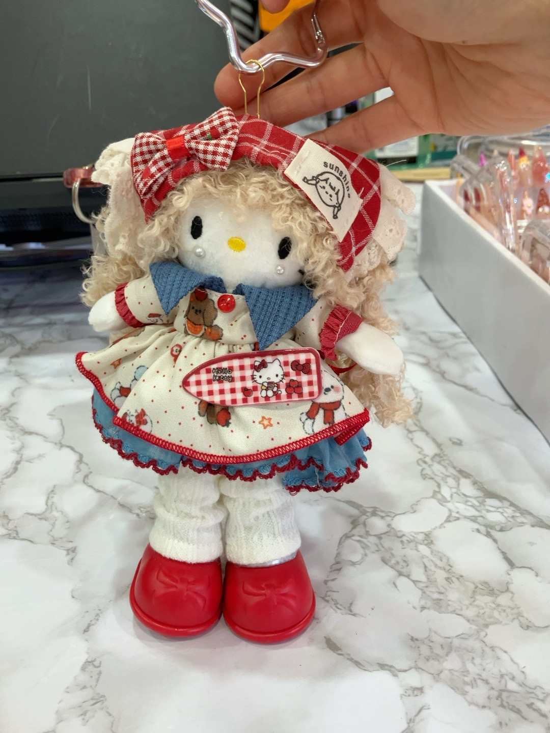 Cute Brown Hair Plush Doll with Red Plaid Dress