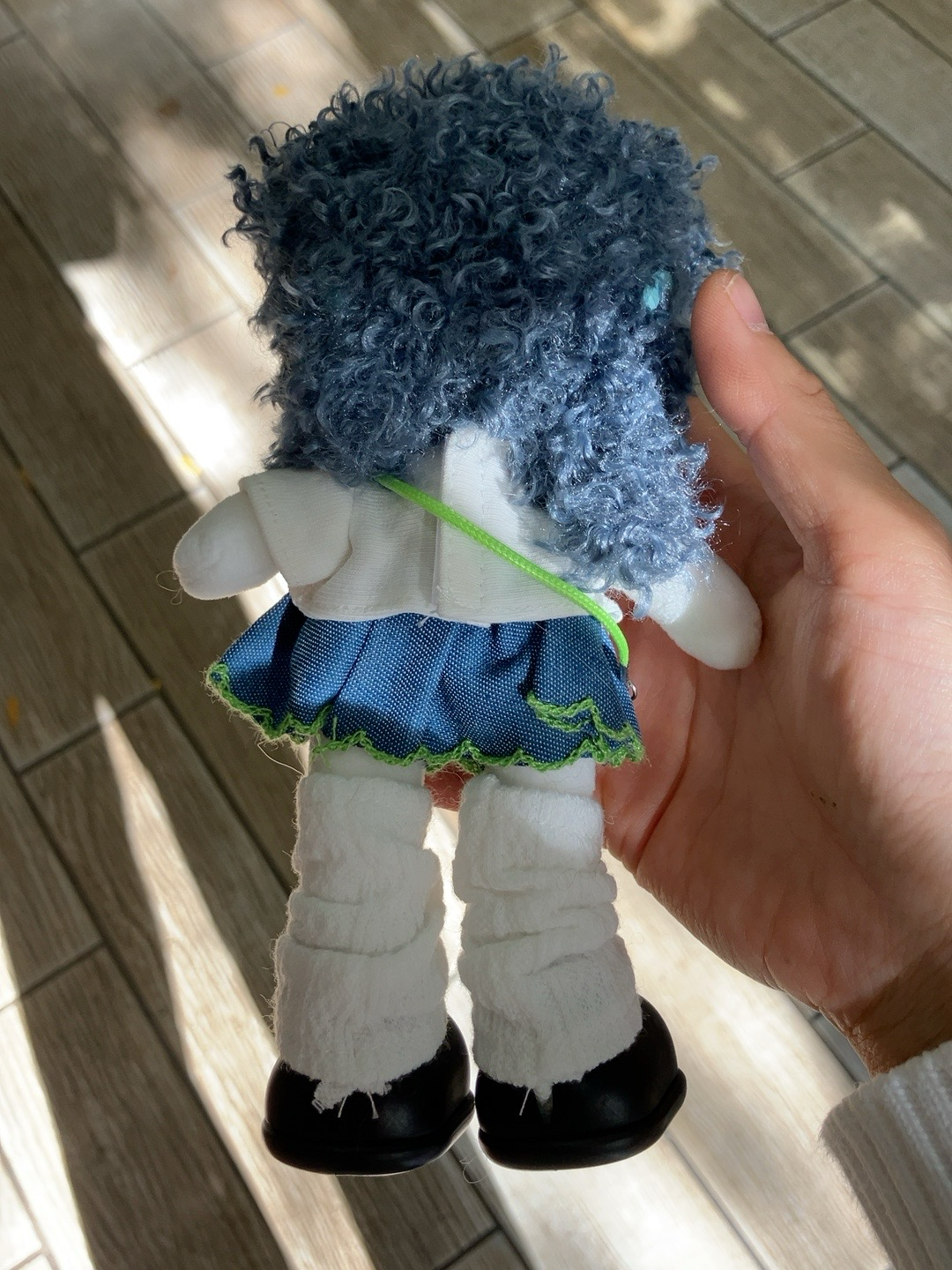 Handmade Blue Curly Hair Plush Doll Keychain