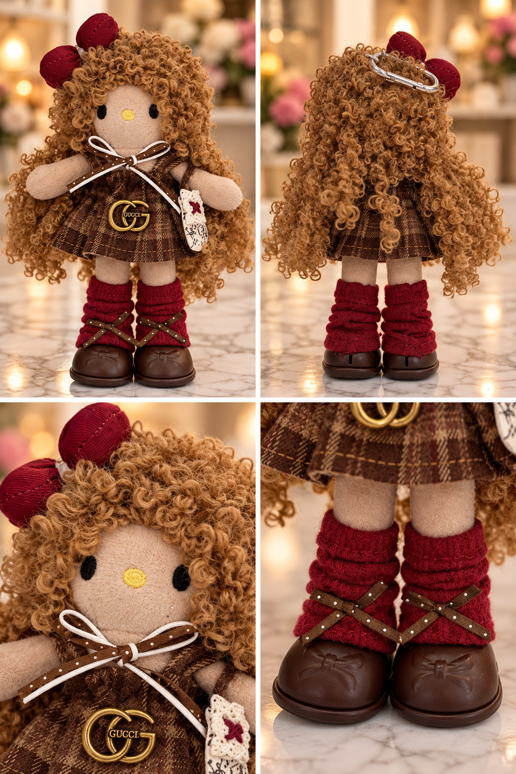 Handmade Brown Plaid Plush Doll Keychain