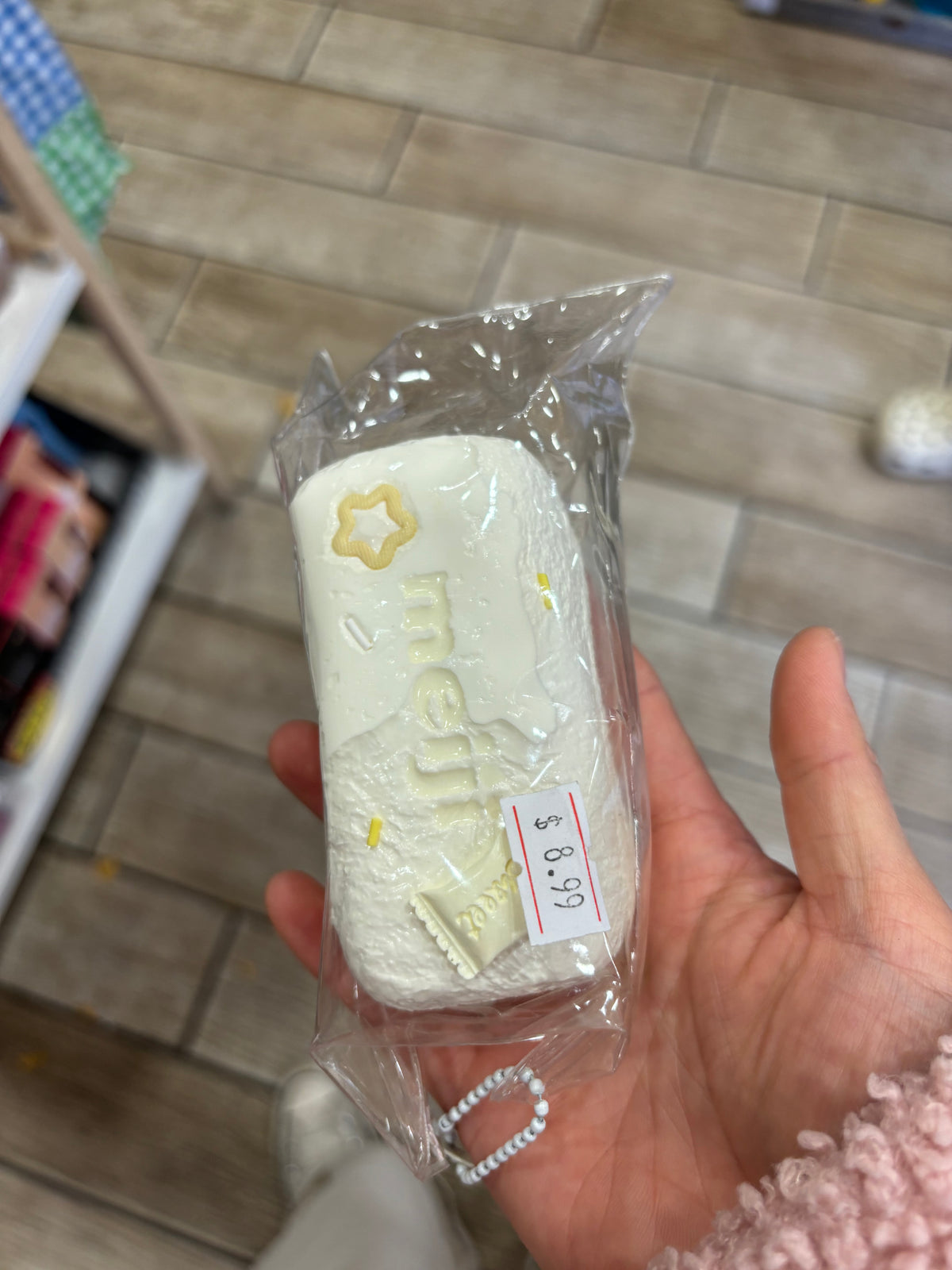 White Cream Toast Squishy Toy – Cute Pastel Design