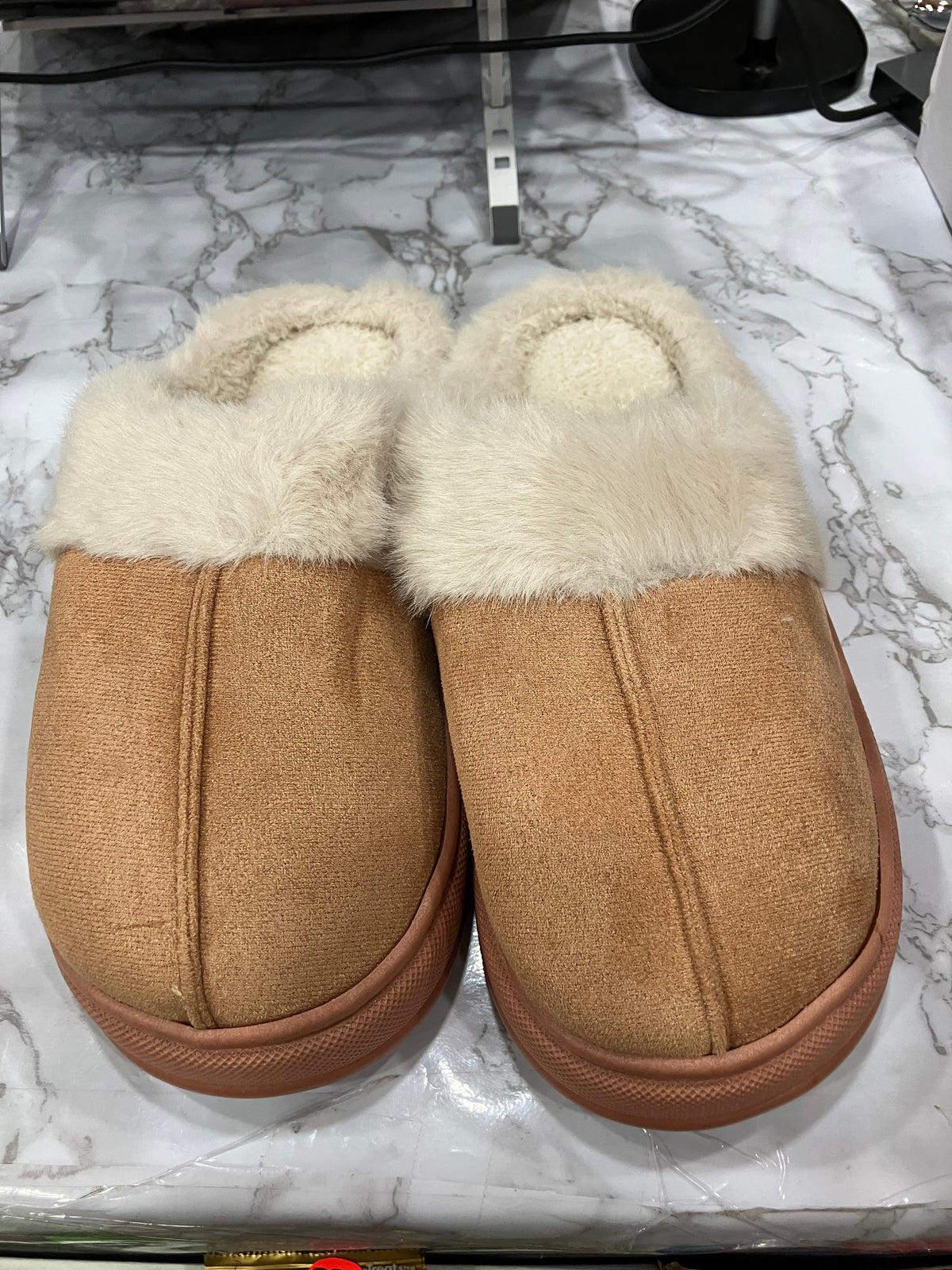 Women's Cozy Fuzzy Lined Slippers – Brown Suede Style Indoor House Shoes