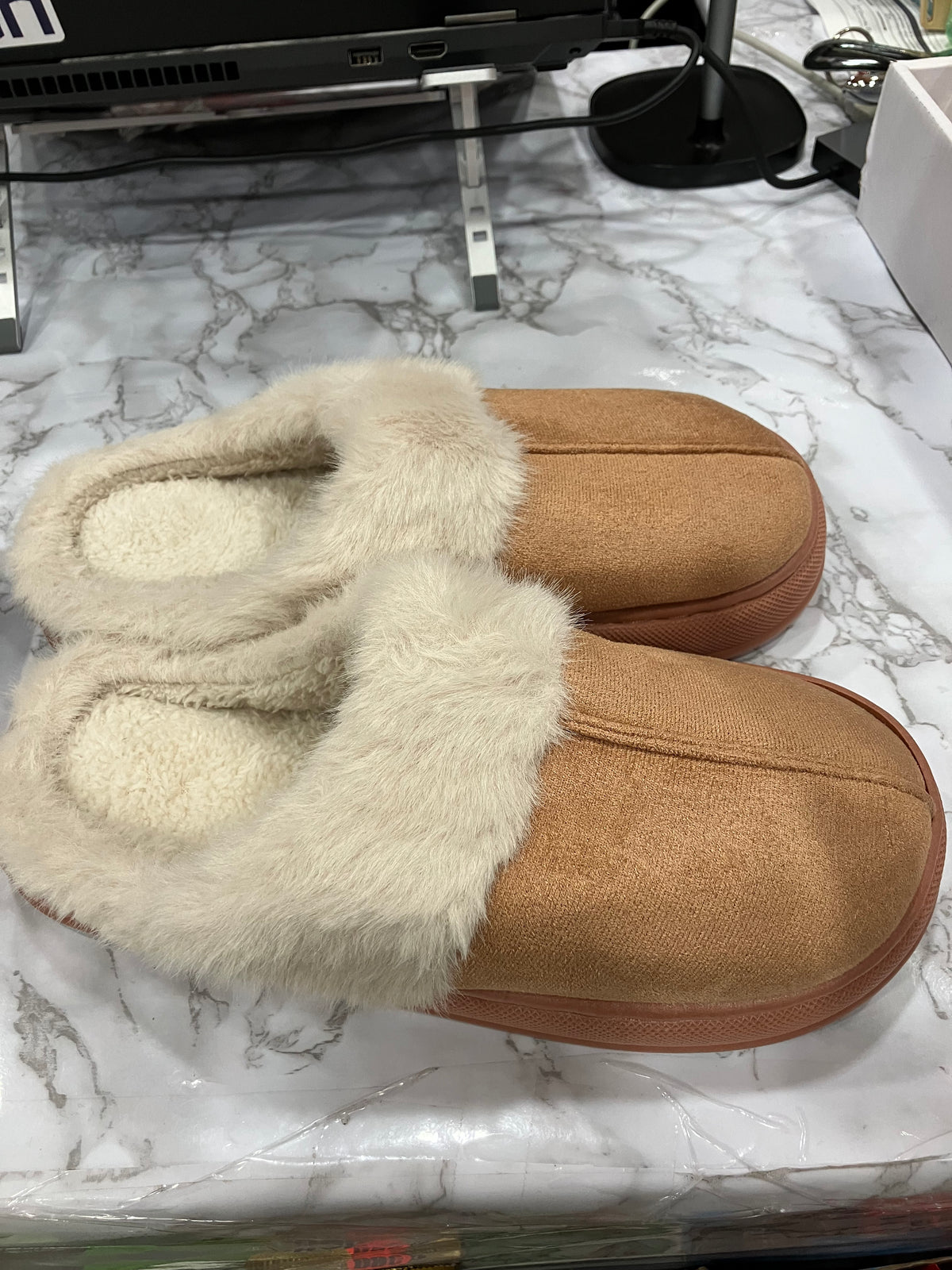 Women's Cozy Fuzzy Lined Slippers – Brown Suede Style Indoor House Shoes