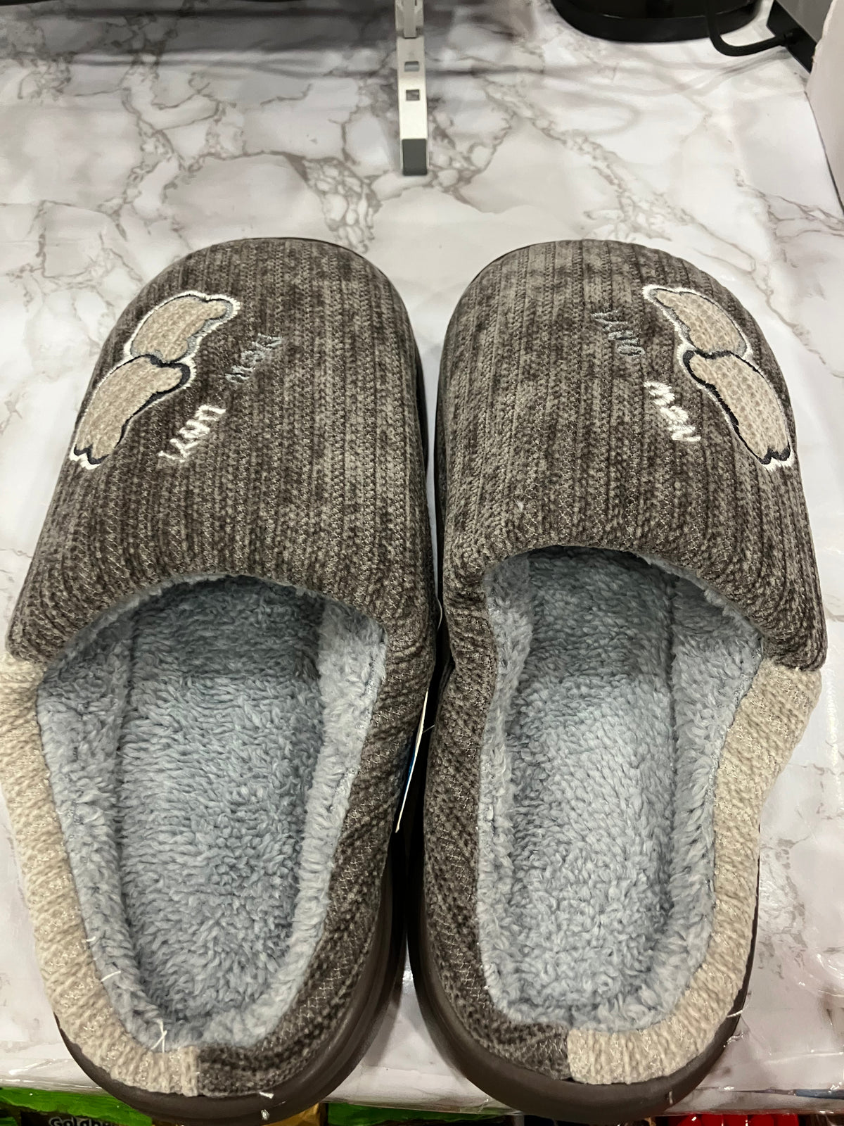 Cute Gray Knit Slippers with Plush Lining – Cozy Indoor House Shoes