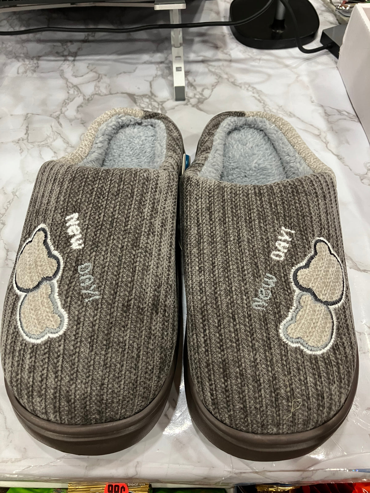 Cute Gray Knit Slippers with Plush Lining – Cozy Indoor House Shoes