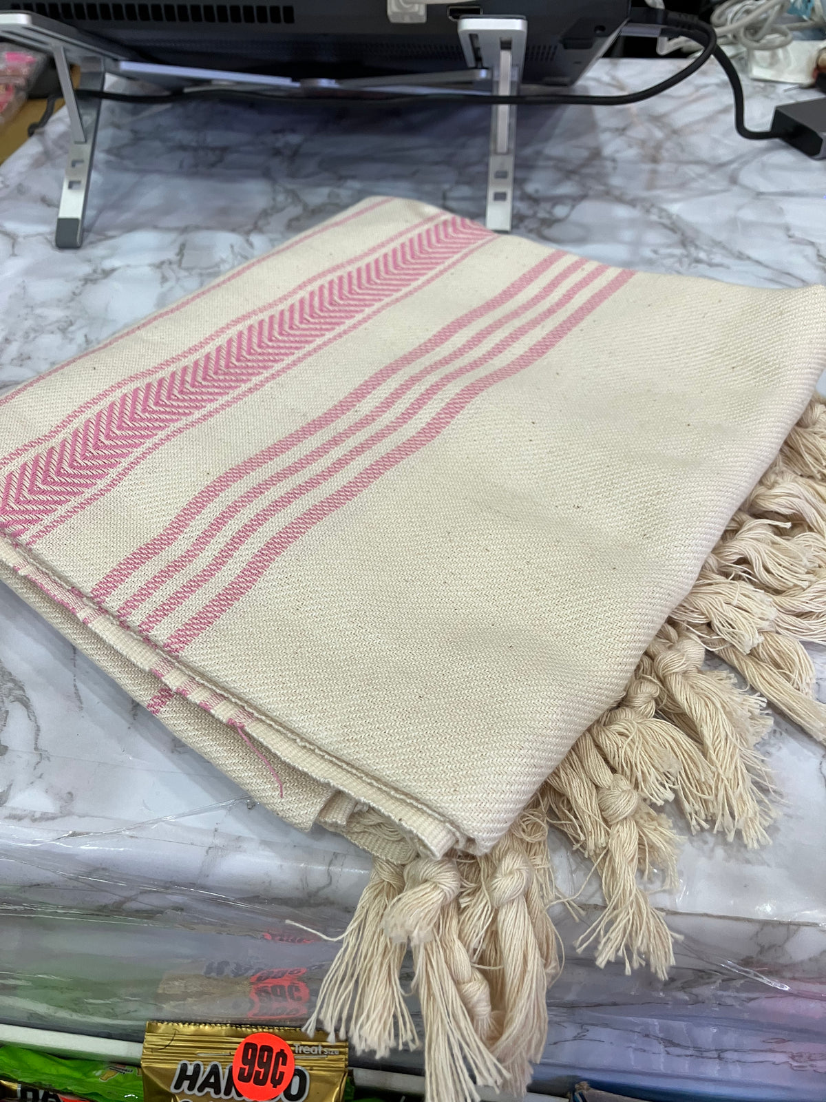 Turkish Cotton Shower Towel with Decorative Fringe