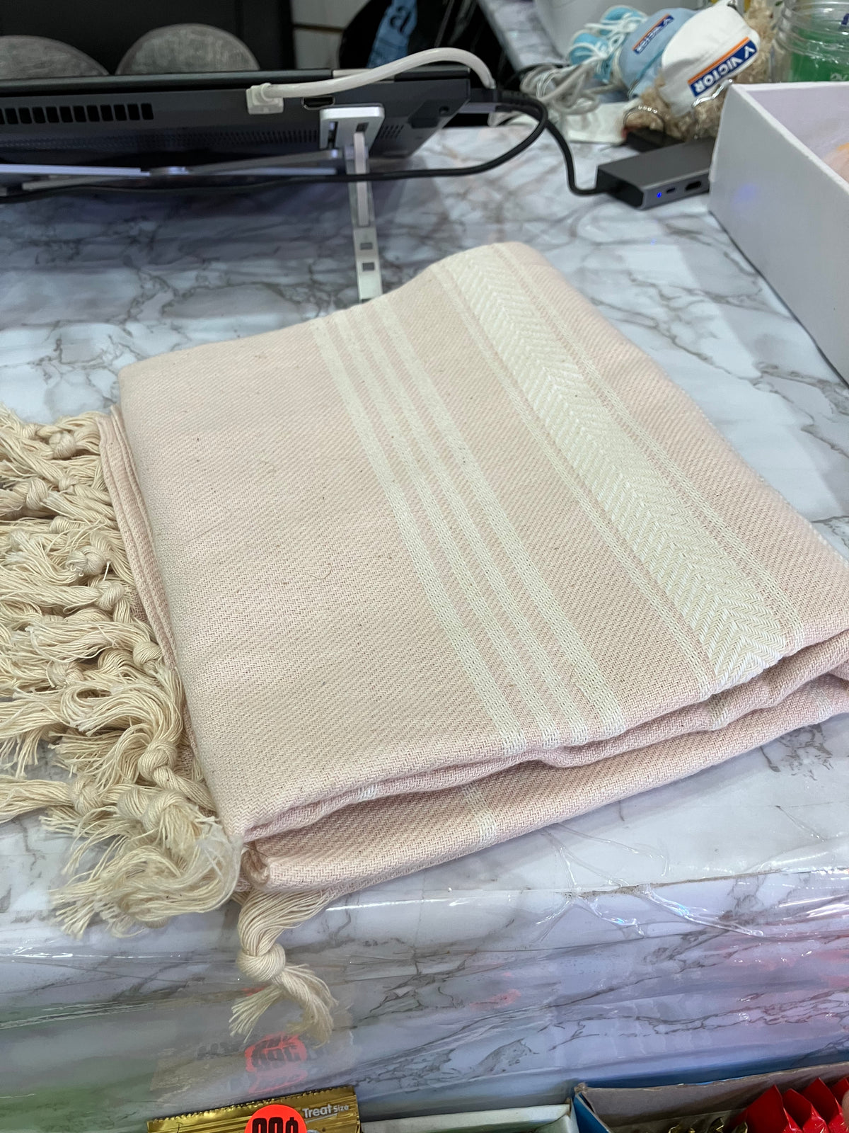 Turkish Cotton Shower Towel with Decorative Fringe