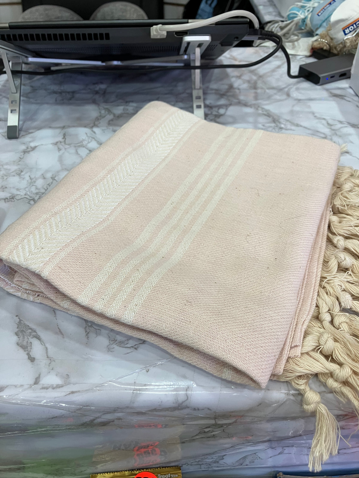 Turkish Cotton Shower Towel with Decorative Fringe