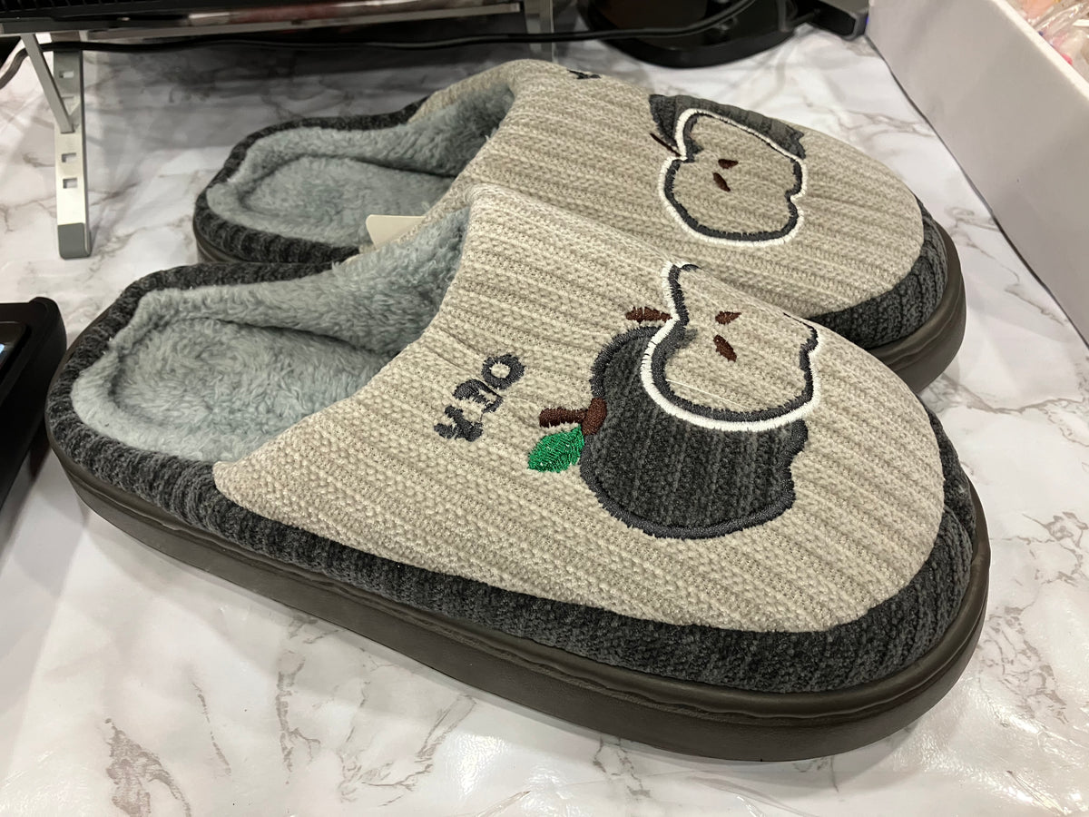 Apple Embroidered Plush Indoor Slippers – Unisex