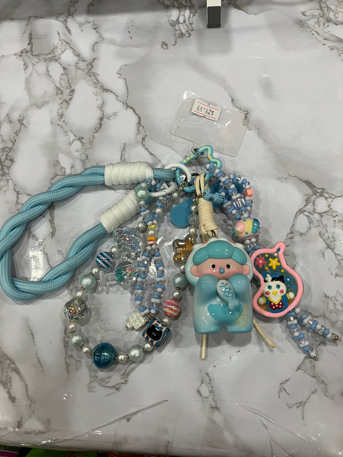 Blue Cute Beaded Bag Charm & Keychain