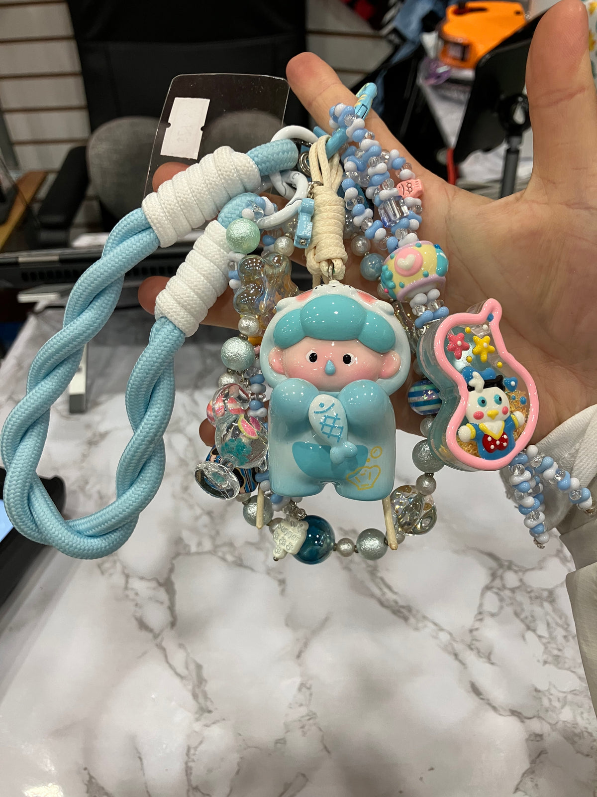 Blue Cute Beaded Bag Charm & Keychain