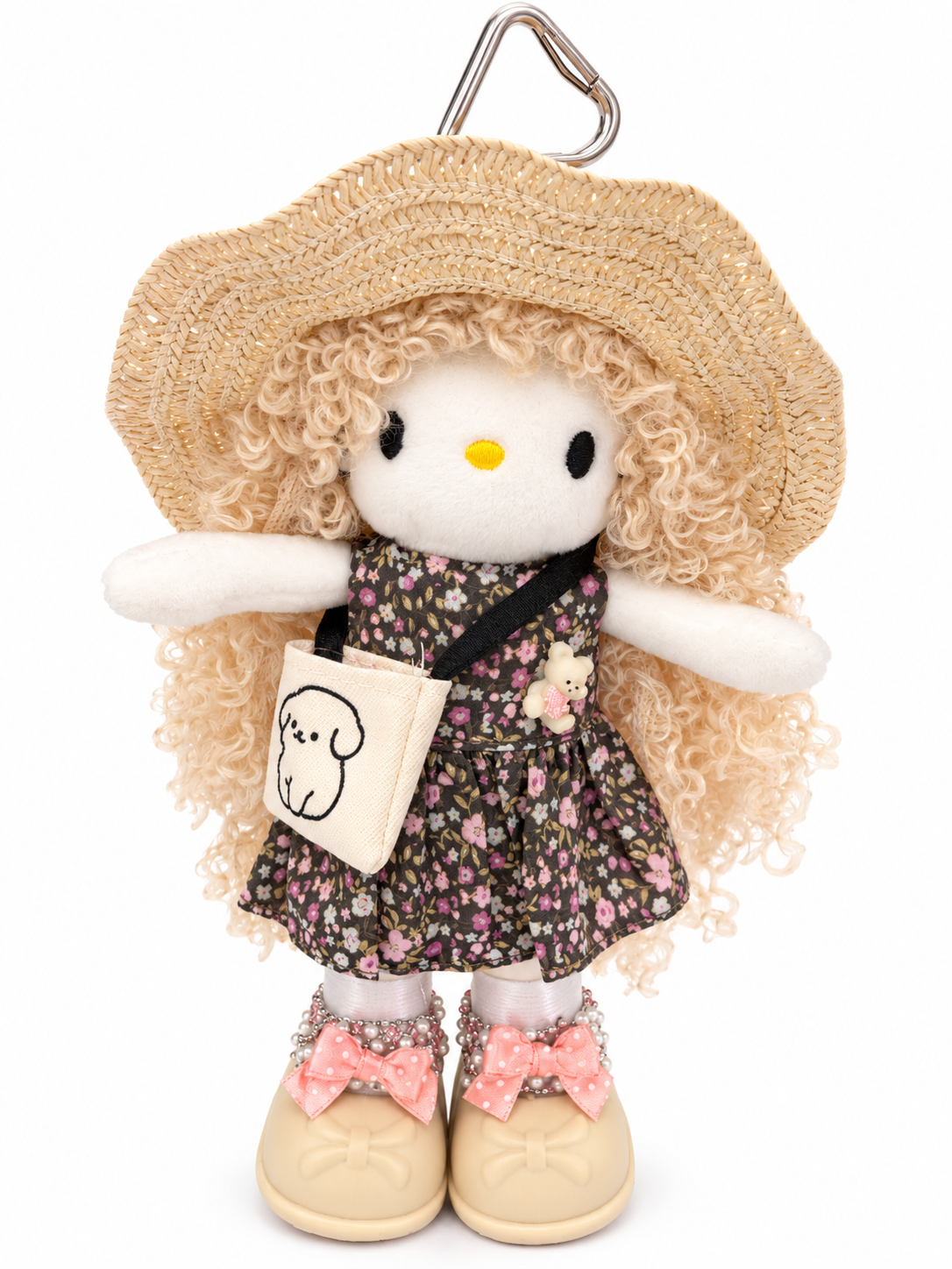 Cute Plush Doll with Sun Hat & Floral Dress