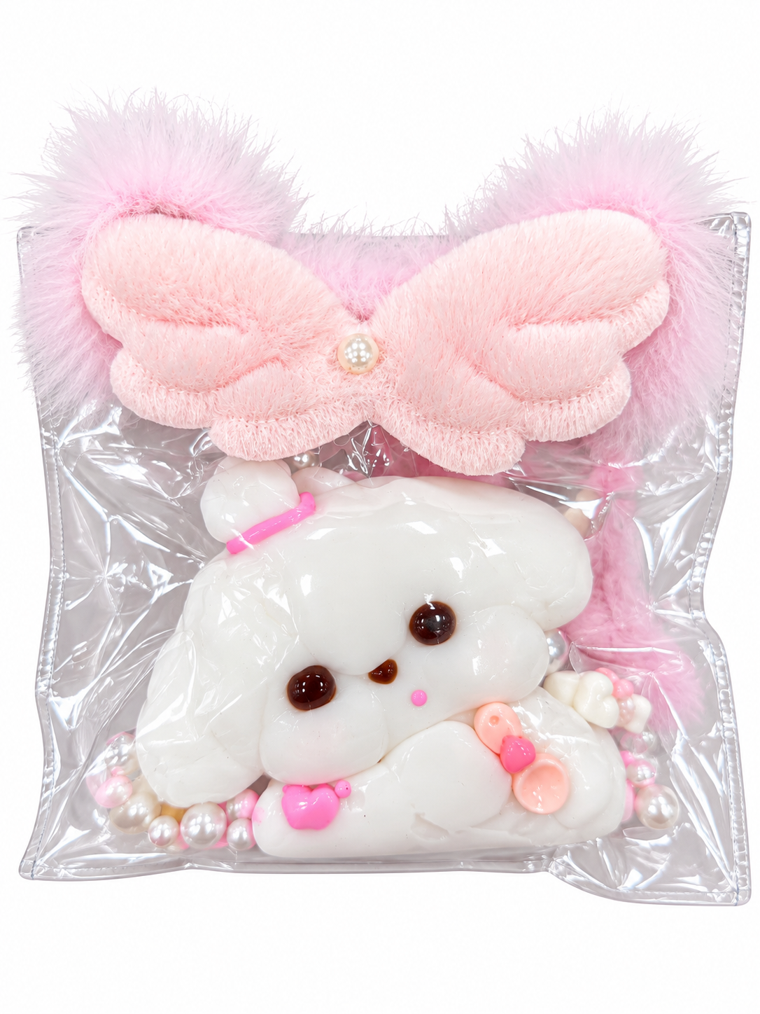 Pink Bunny Plush Charm Gift Set with Fluffy Bow