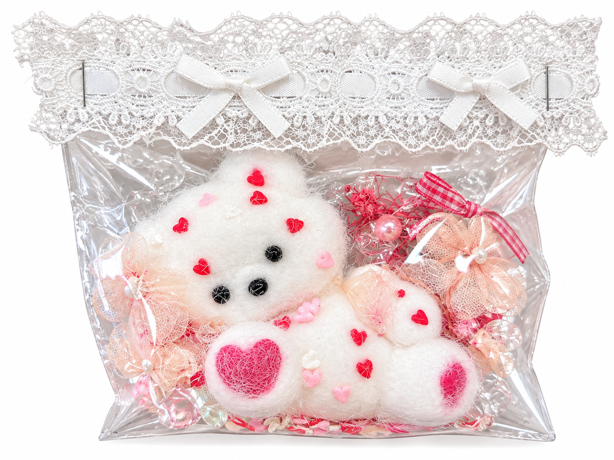 Cute White Bunny Squishy Toy – Heart Design with Lace Gift Packaging